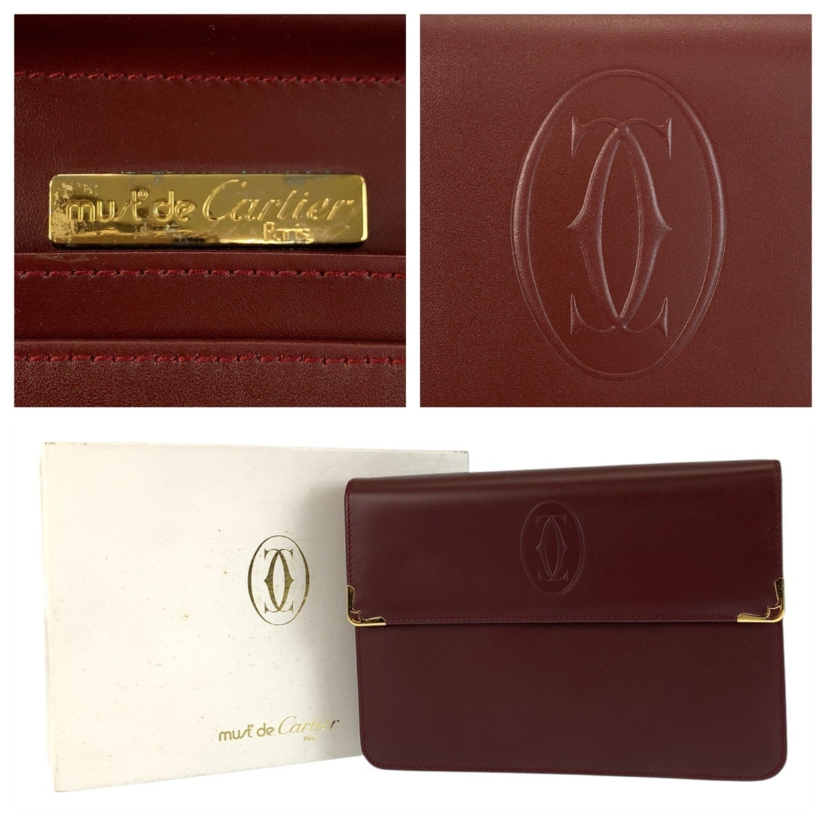 Cartier Bordeaux Leather Clutch Bag (Pre-Owned)
