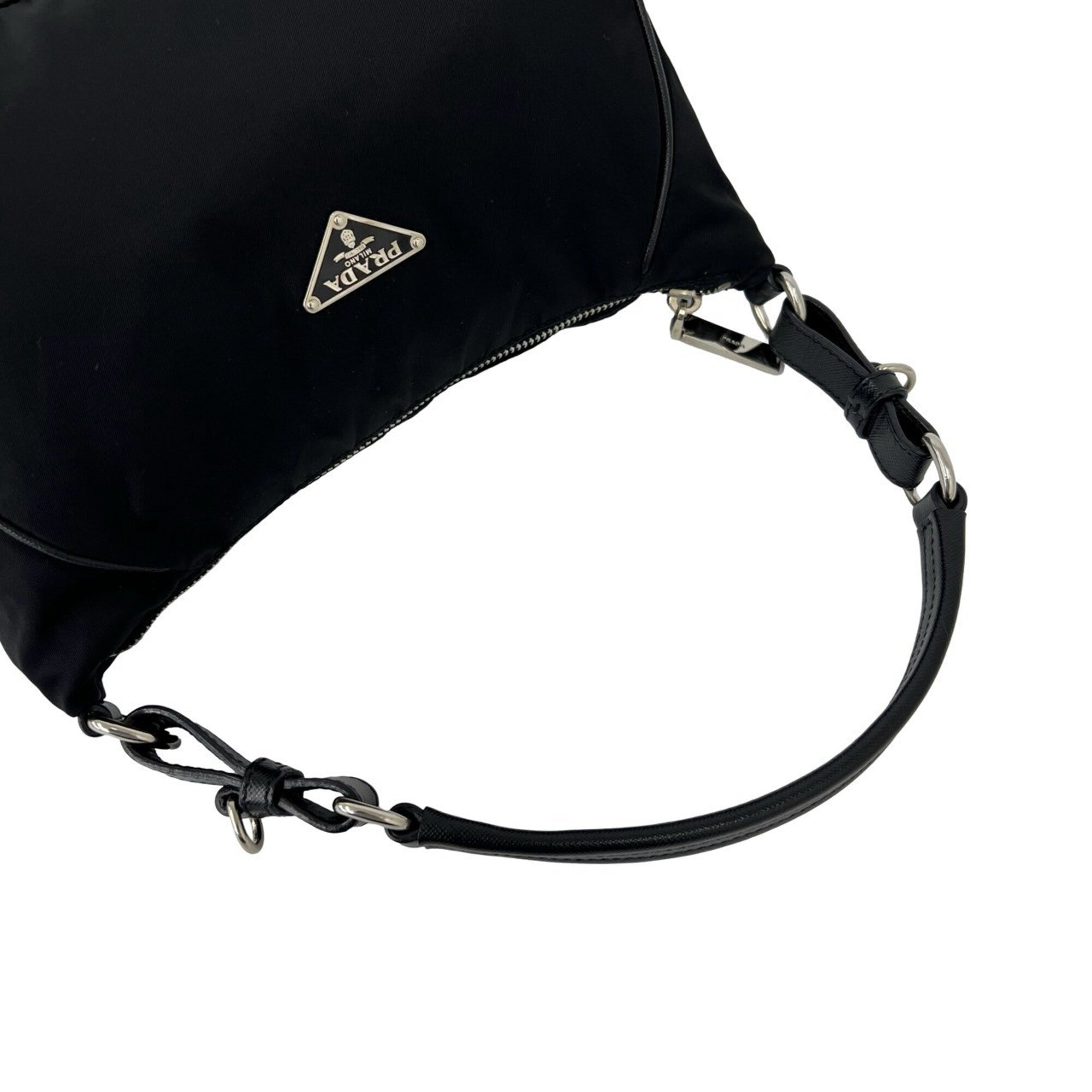 Prada Black Nylon Leather Handbag Shoulder Bag (Pre-Owned)