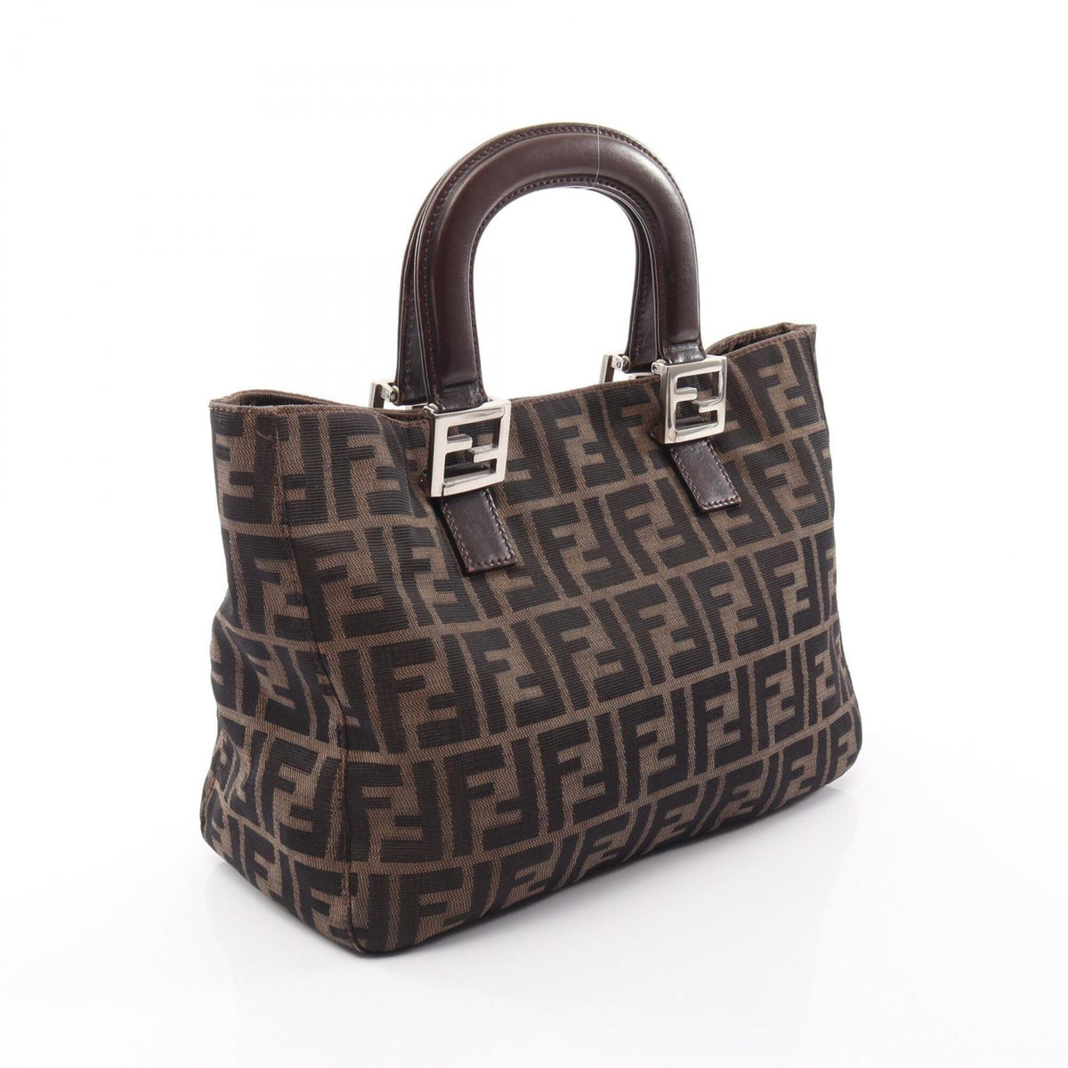 Fendi Beige Black Brown Leather Nylon Canvas Handbag (Pre-Owned)