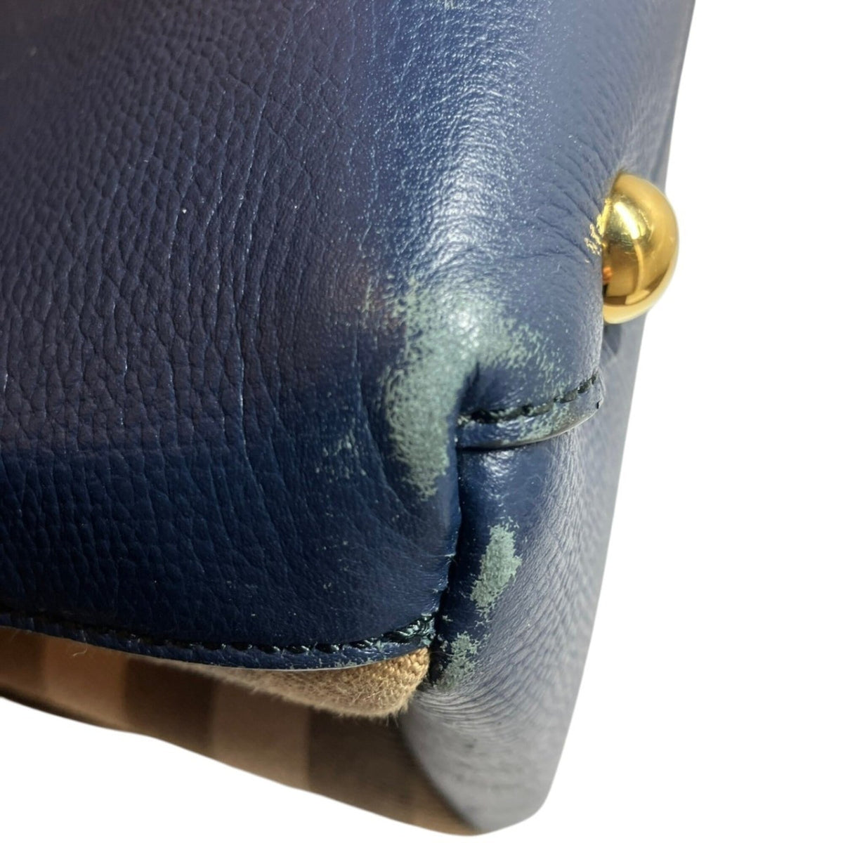 Burberry Navy Leather Canvas Handbag (Pre-Owned)