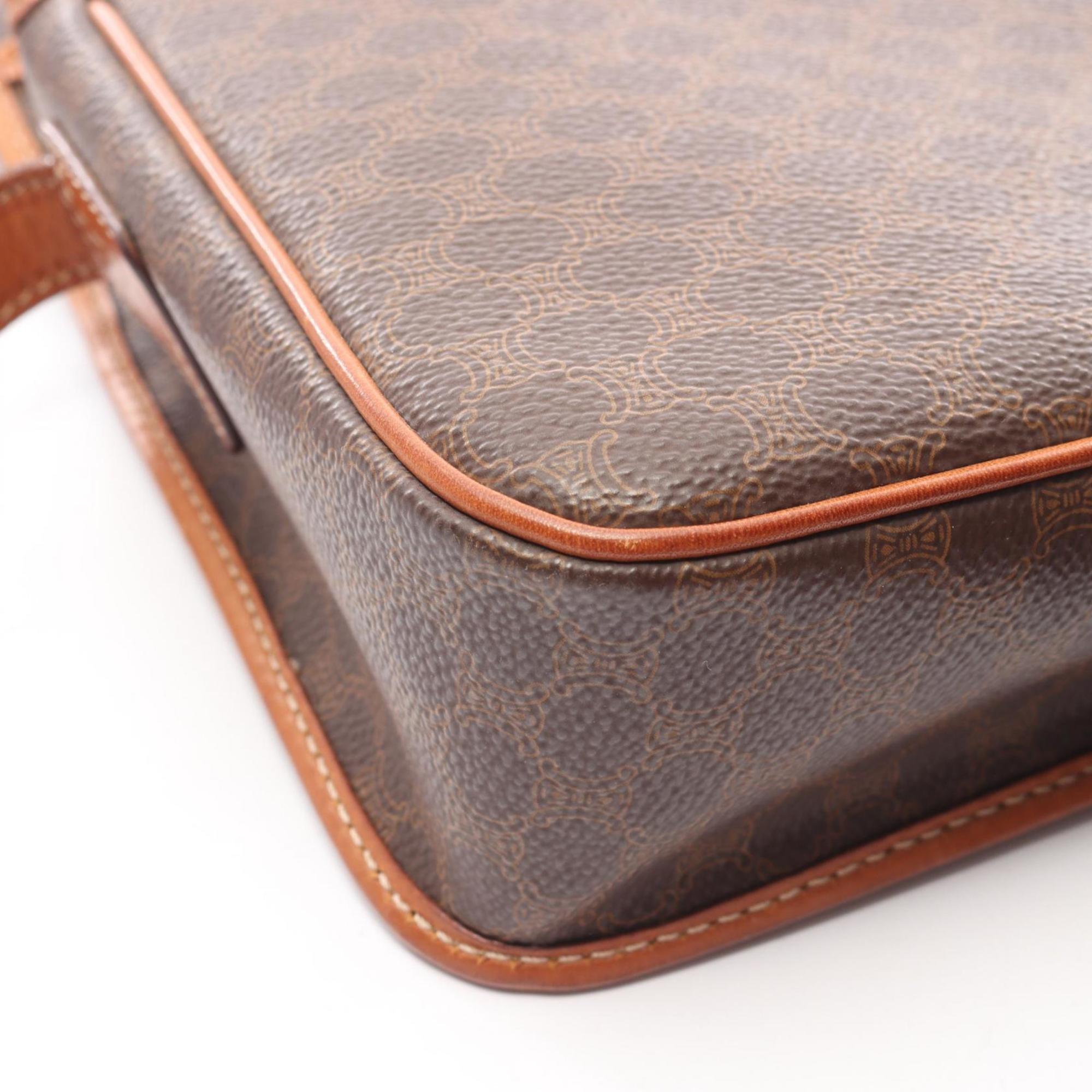 Celine Brown Coated Canvas Leather Shoulder Bag (Pre-Owned)