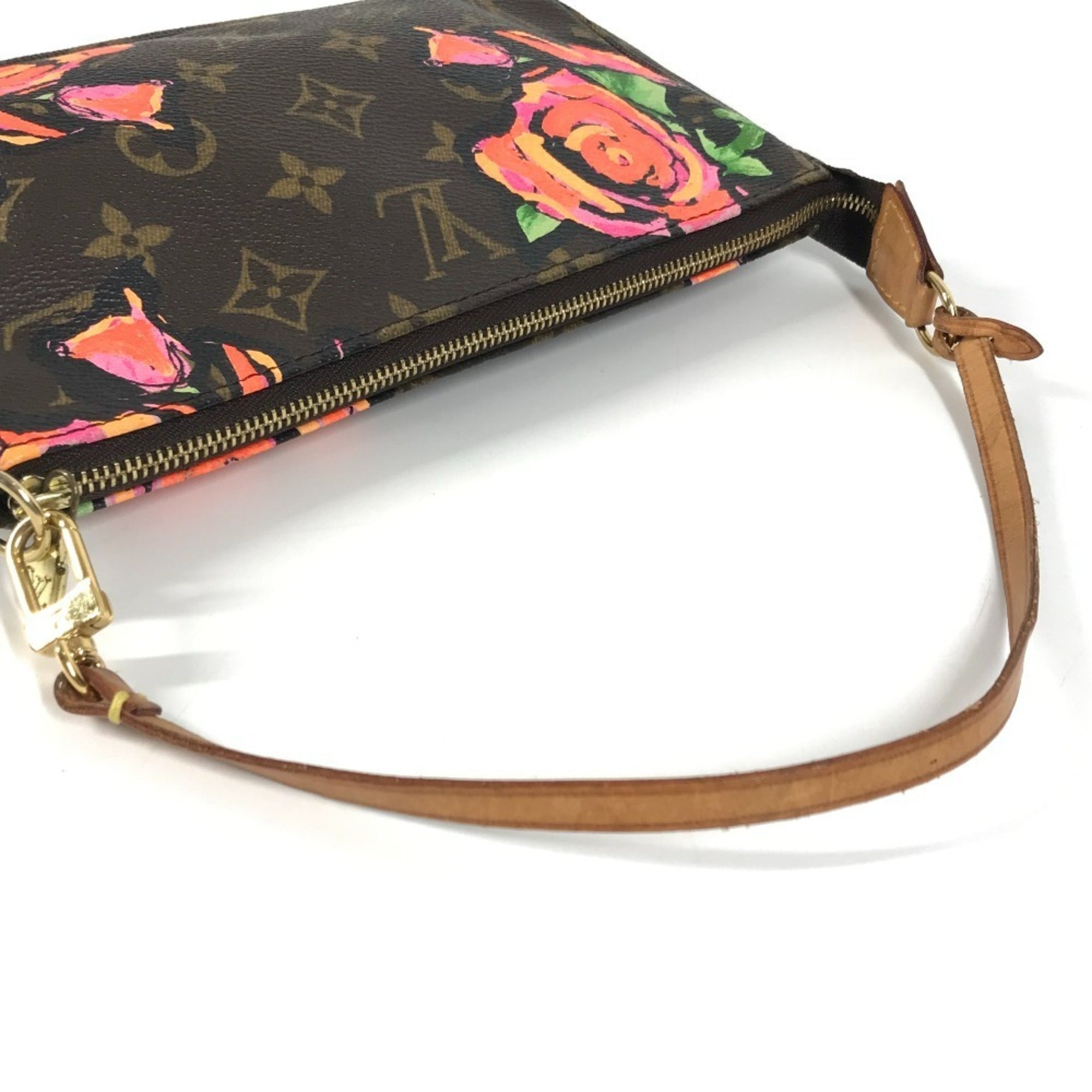 Louis Vuitton Brown Pink Rose Monogram Rose Canvas Handbag Pouch Shoulder Bag (Pre-Owned)