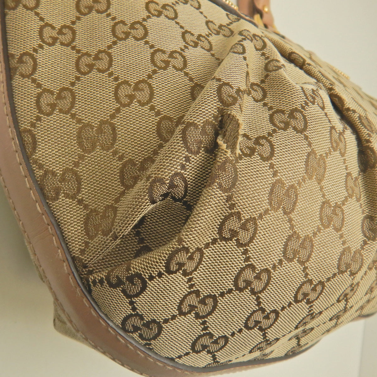 Gucci Beige Yellow Gg Canvas Leather Tote Bag (Pre-Owned)