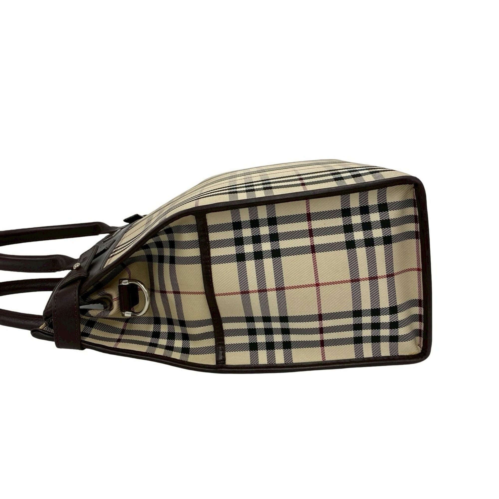 Burberry Beige Black Brown Red Color White Canvas Leather Handbag Shoulder Bag (Pre-Owned)