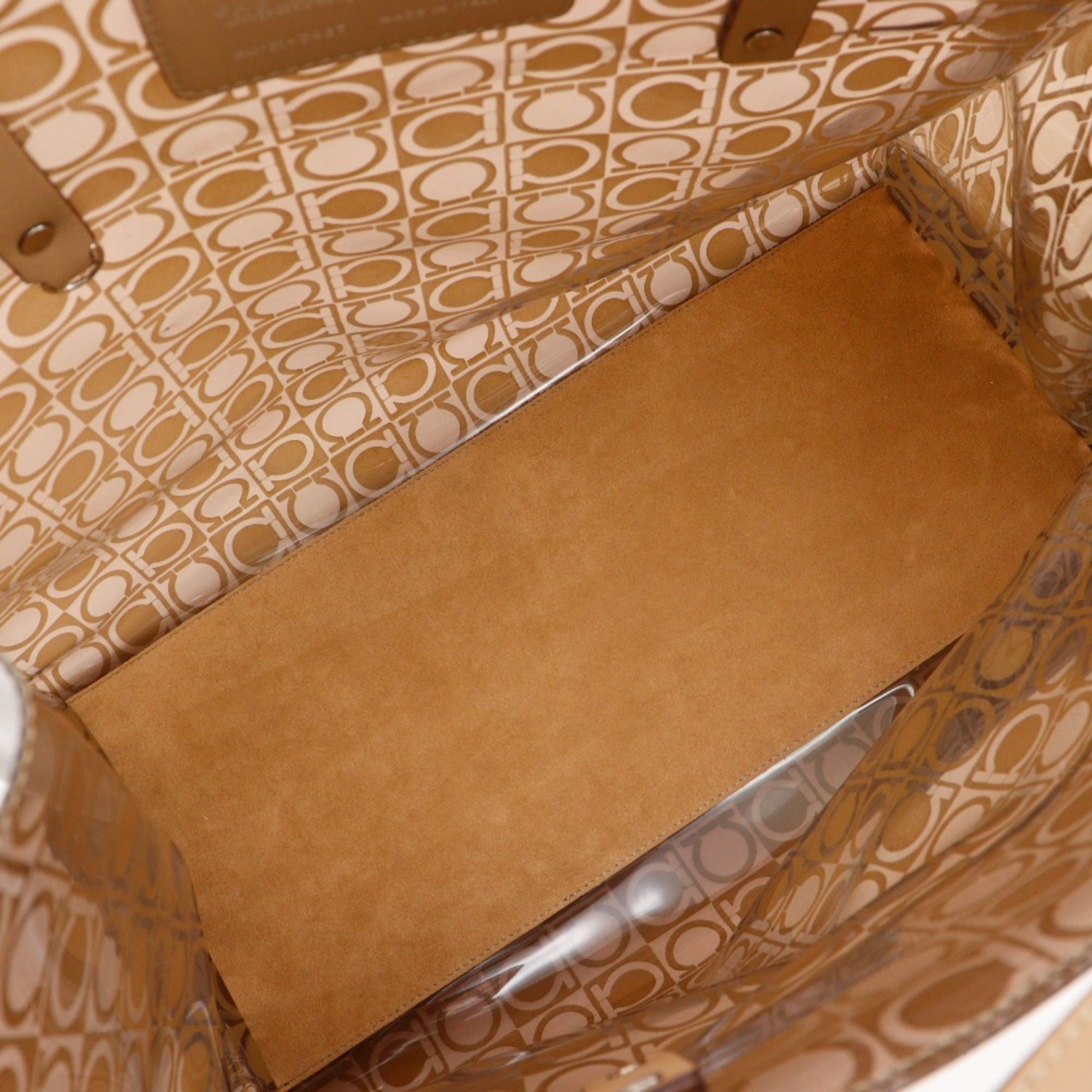 Salvatore Ferragamo Beige Vinyl Pouch Tote Bag (Pre-Owned)