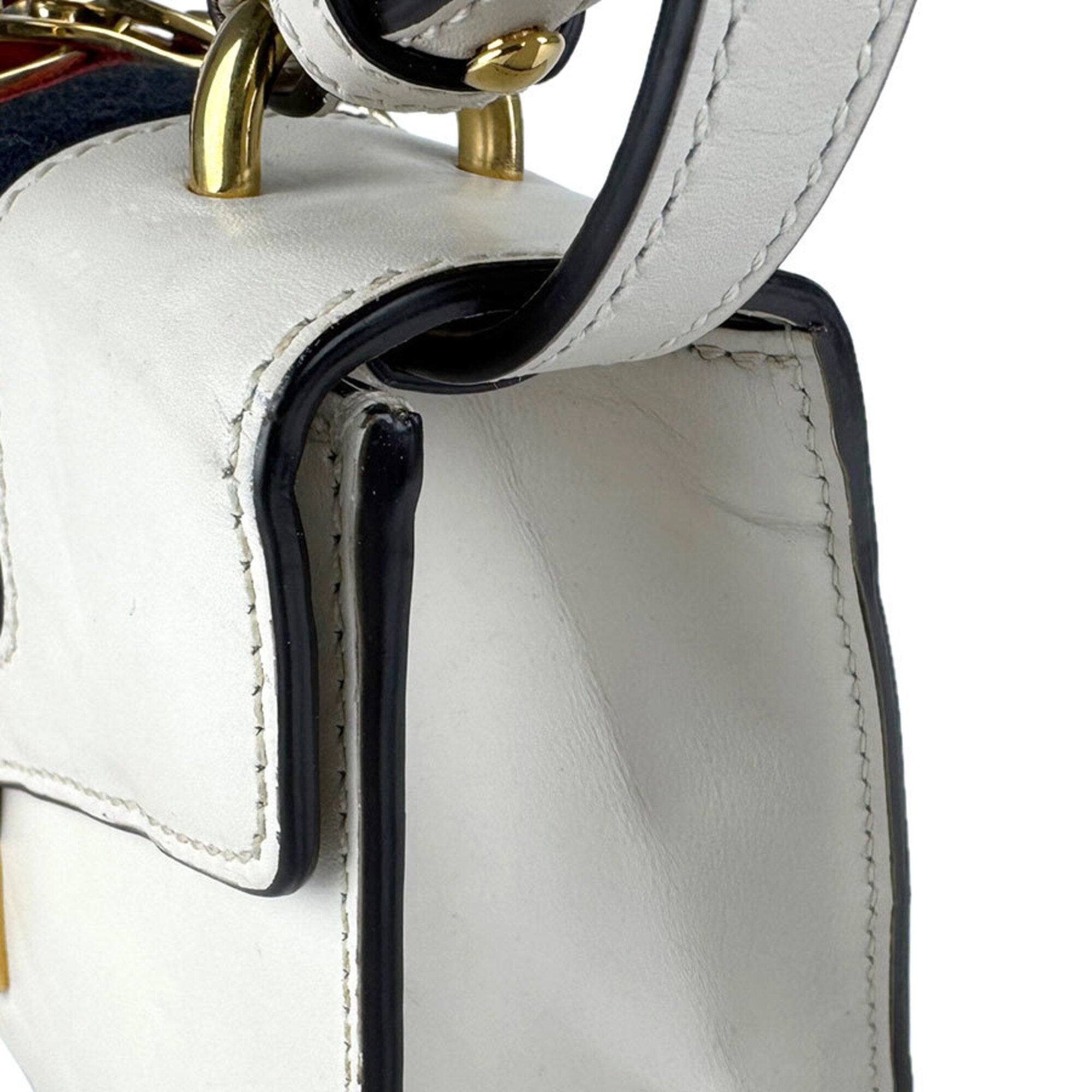 Gucci Navy Red Color White Leather Shoulder Bag (Pre-Owned)