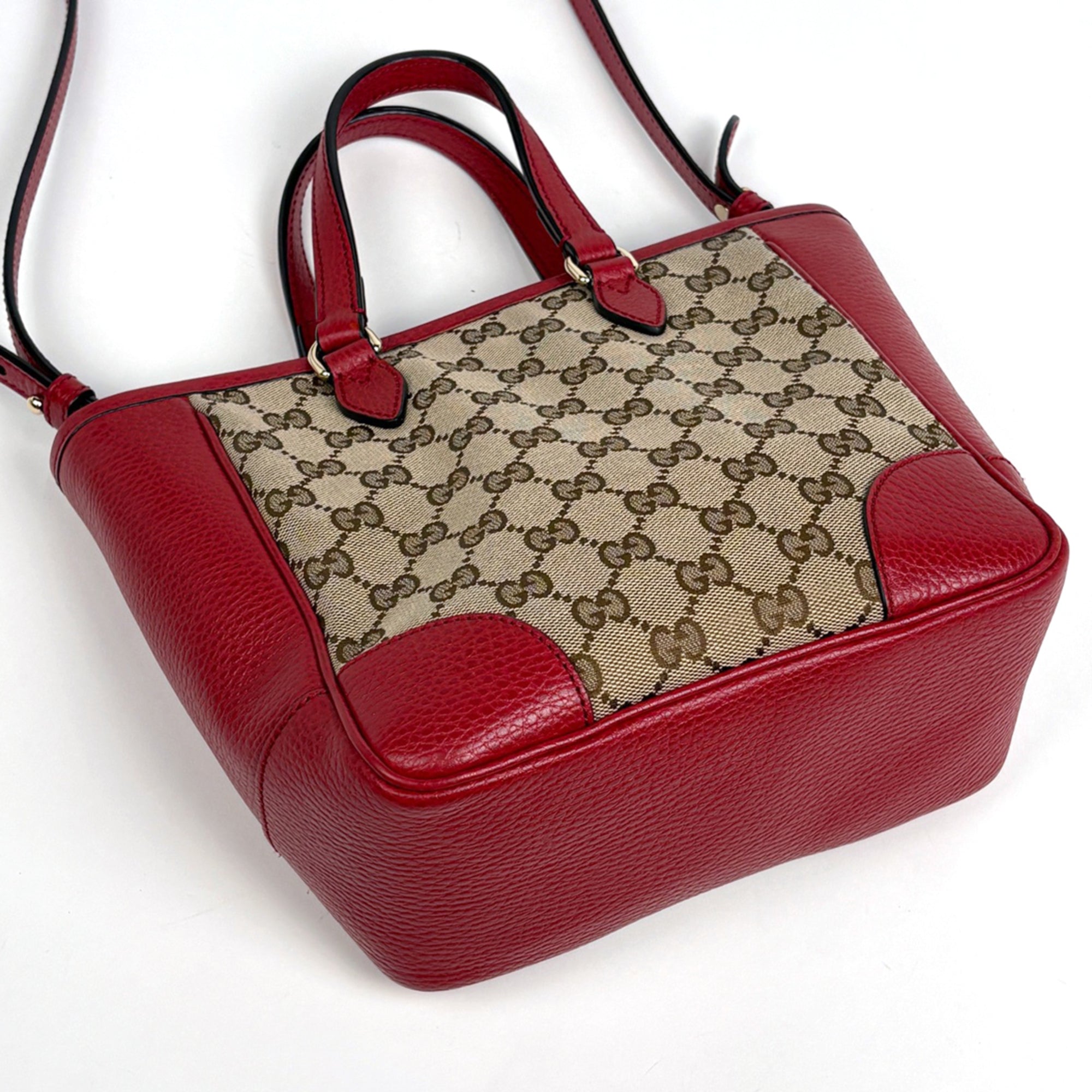 Gucci Beige Red Color Gg Canvas Leather Handbag (Pre-Owned)