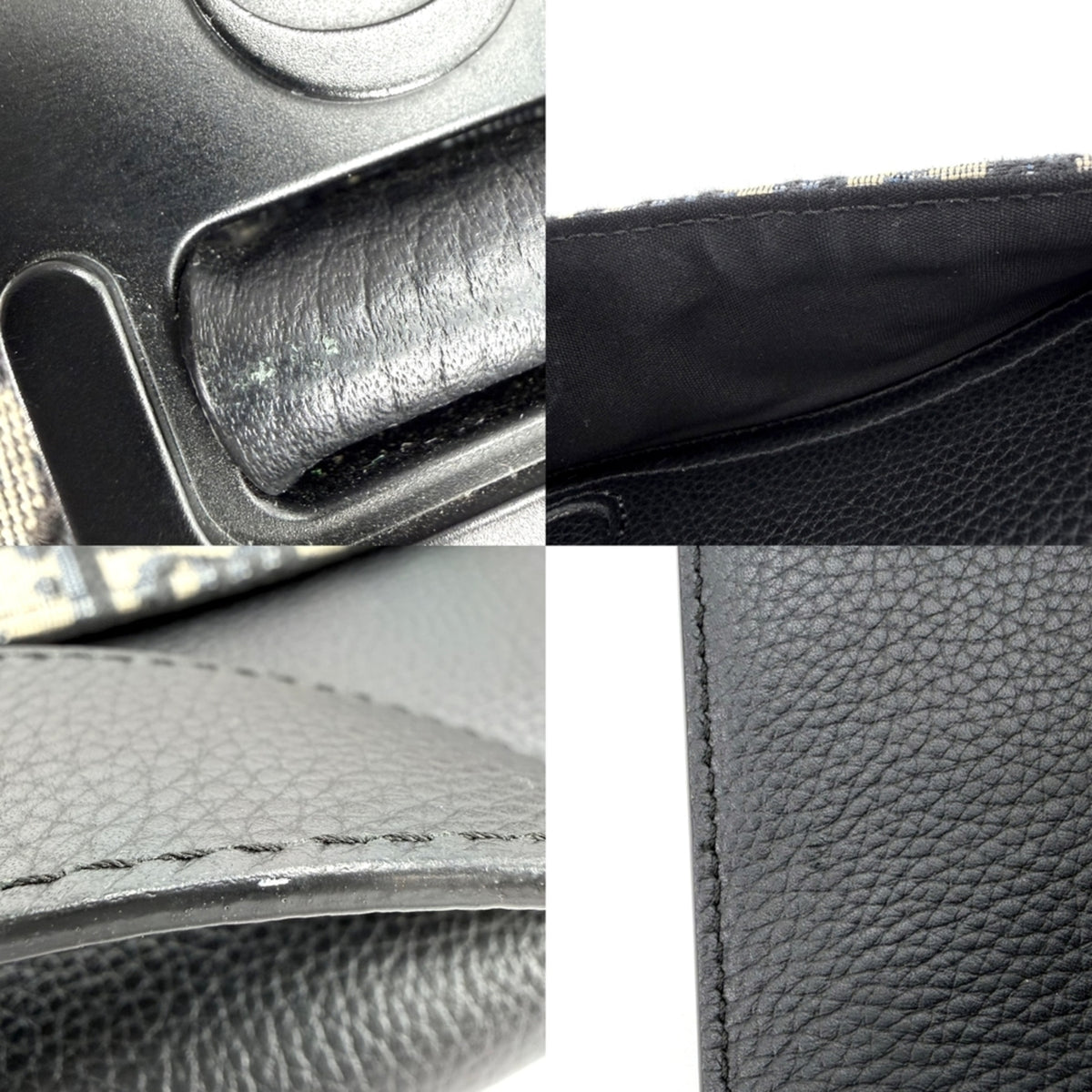 Christian Dior Beige Black Leather Canvas Shoulder Bag (Pre-Owned)