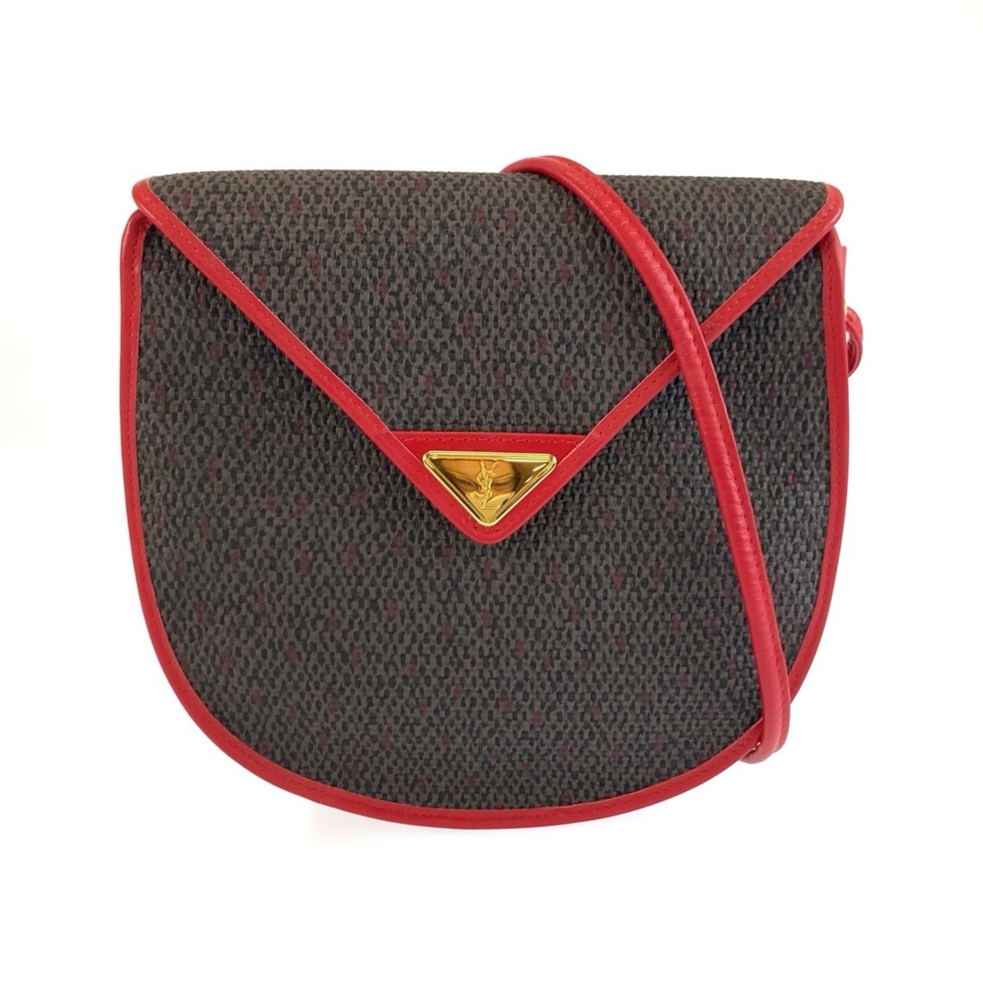 Yves Saint Laurent Gray Red Color Pvc Leather Pochette Shoulder Bag (Pre-Owned)
