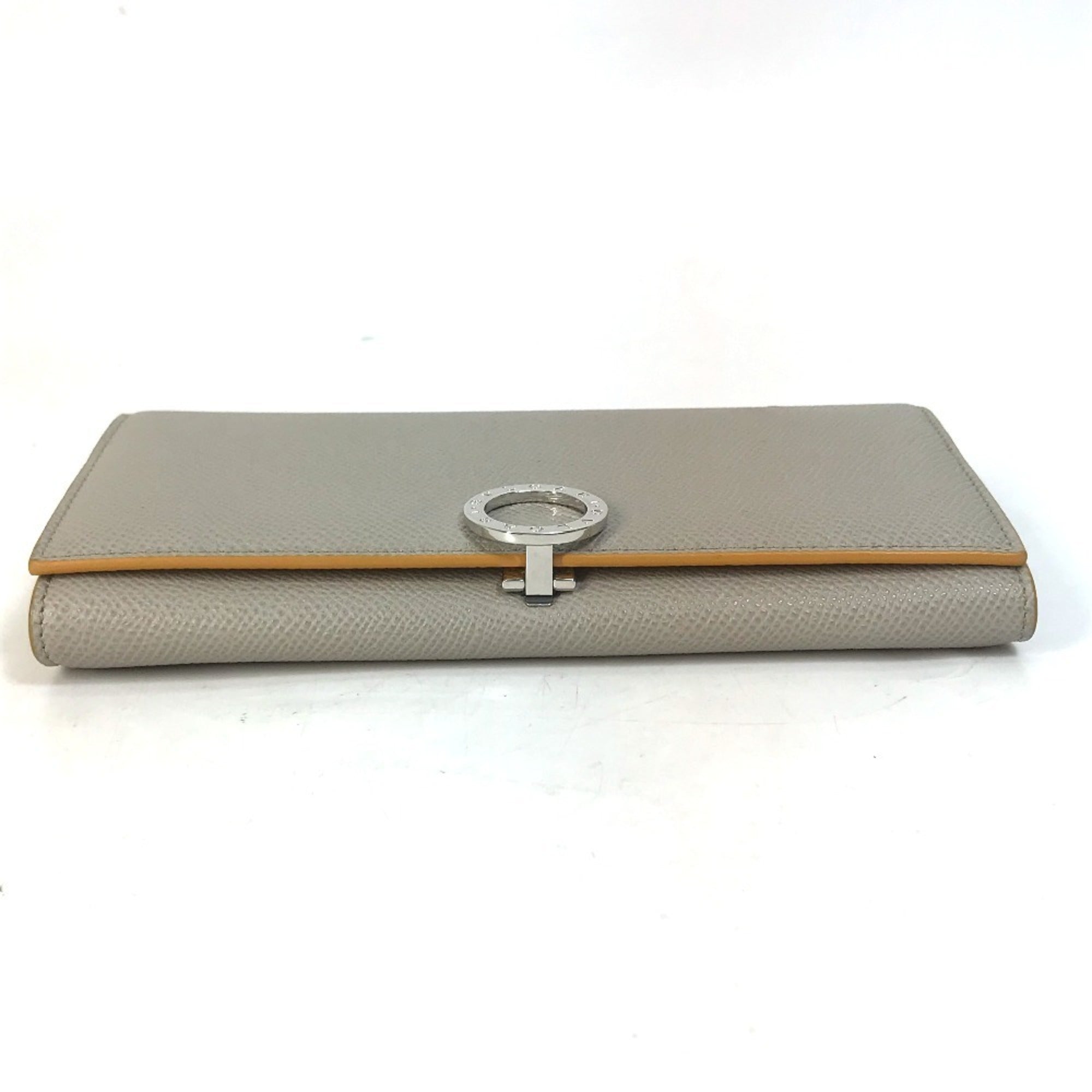 Bvlgari Gray Yellow Leather Long Wallet (Bi-Fold) (Pre-Owned)