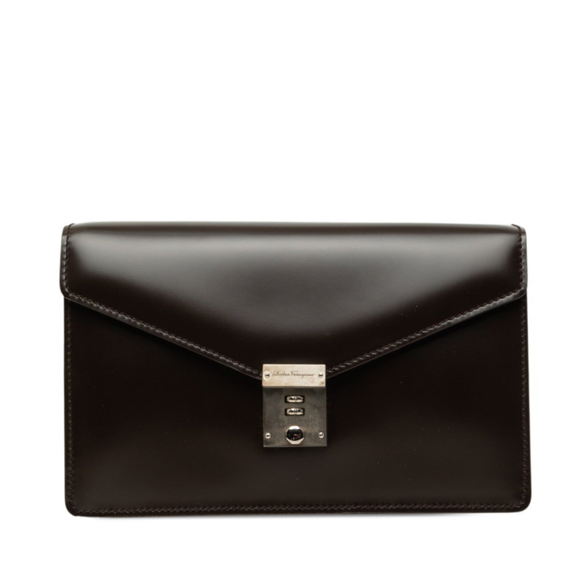 Salvatore Ferragamo Dark Brown Leather Clutch Bag (Pre-Owned)