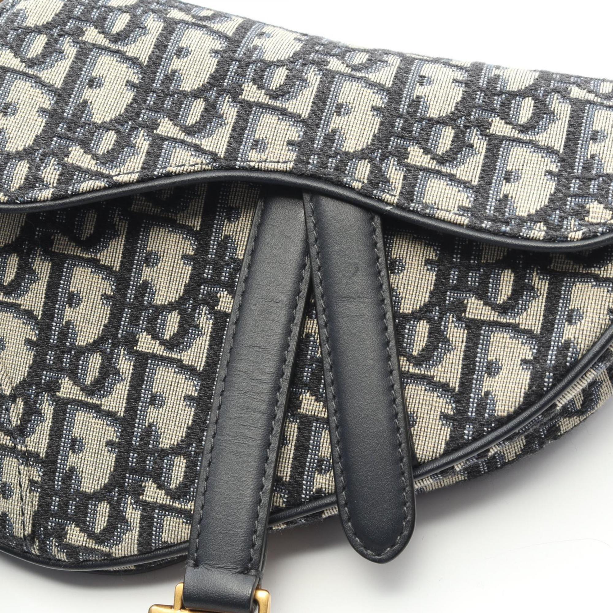 Christian Dior Ivory Navy Canvas Leather Handbag Saddle Bag (Pre-Owned)