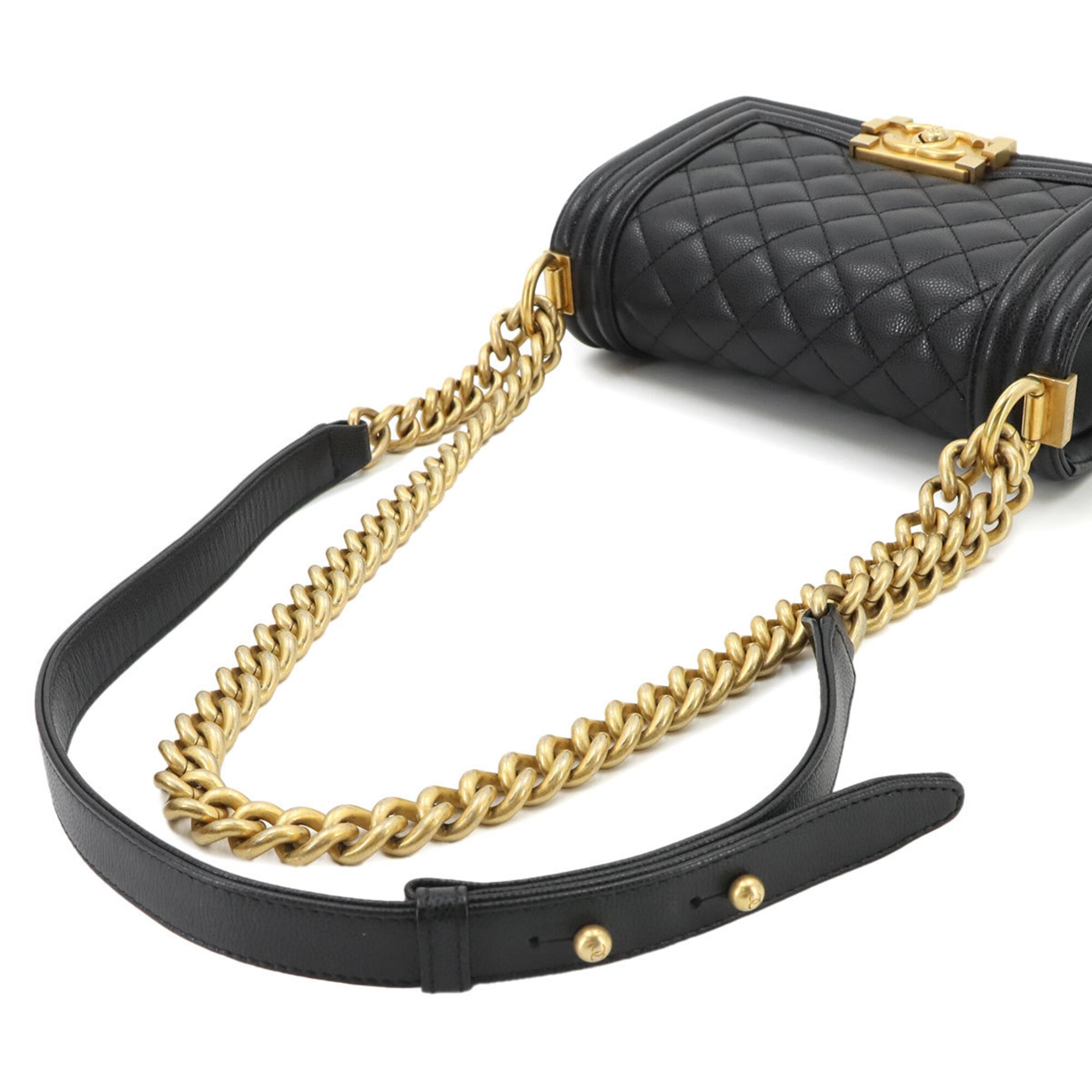 Chanel Boy Chanel Black Grained Calfskin Handbag Shoulder Bag (Pre-Owned)