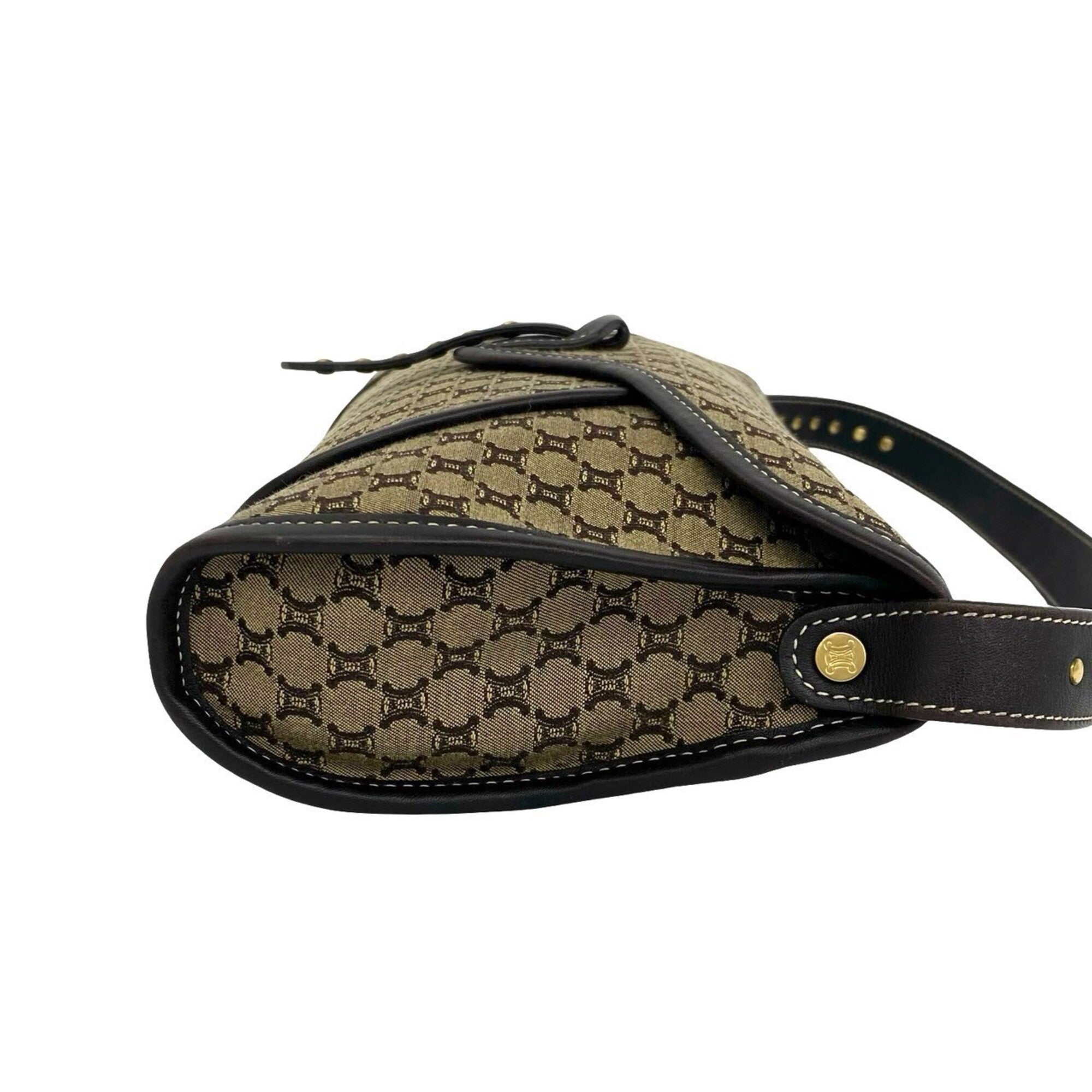 Celine Brown Canvas Leather Handbag Shoulder Bag (Pre-Owned)