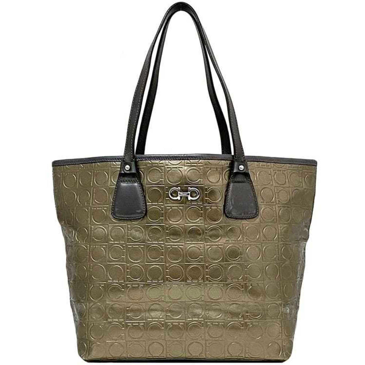 Salvatore Ferragamo Gold Gray Pvc Leather Tote Bag (Pre-Owned)