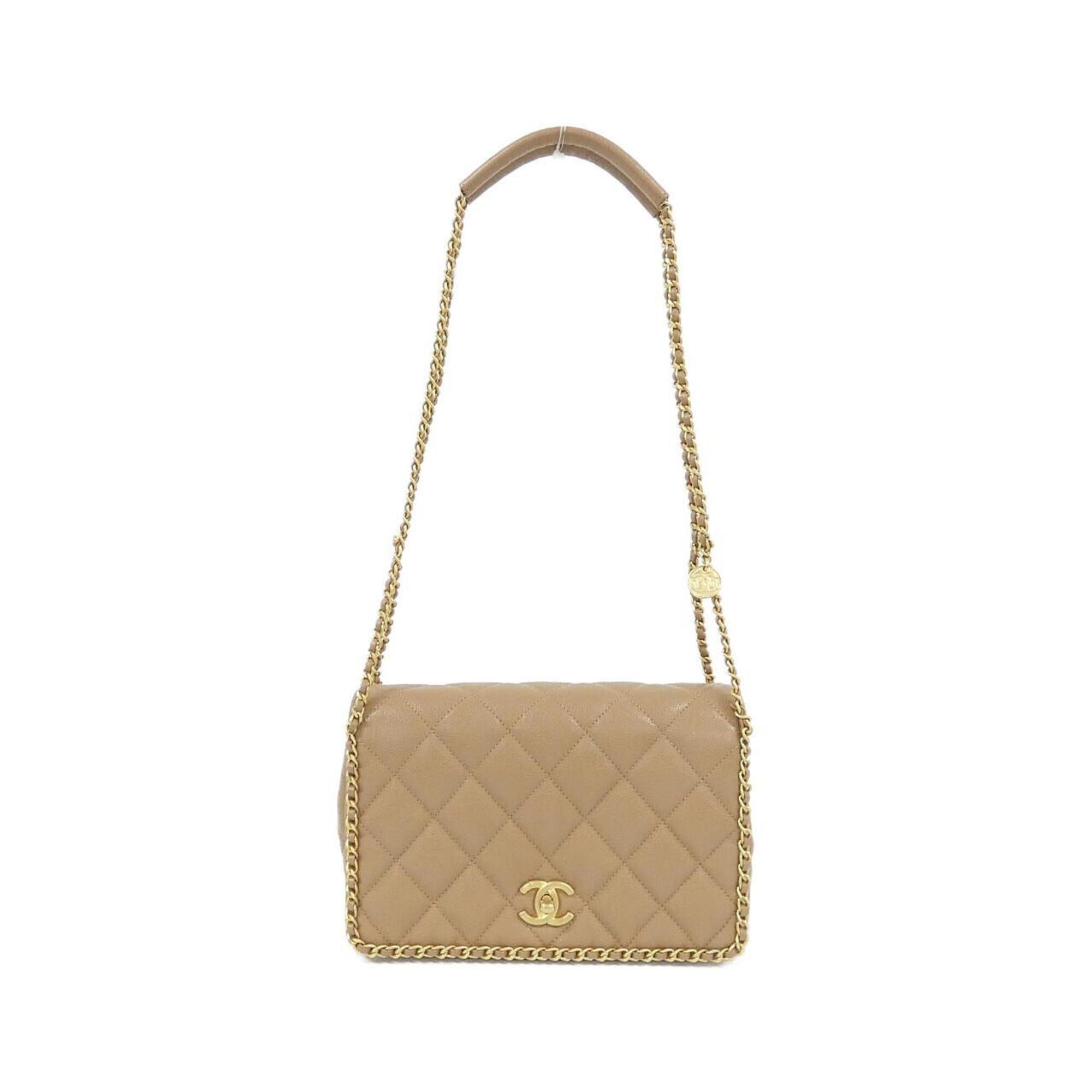 Chanel Beige Grained Calfskin Shoulder Bag (Pre-Owned)