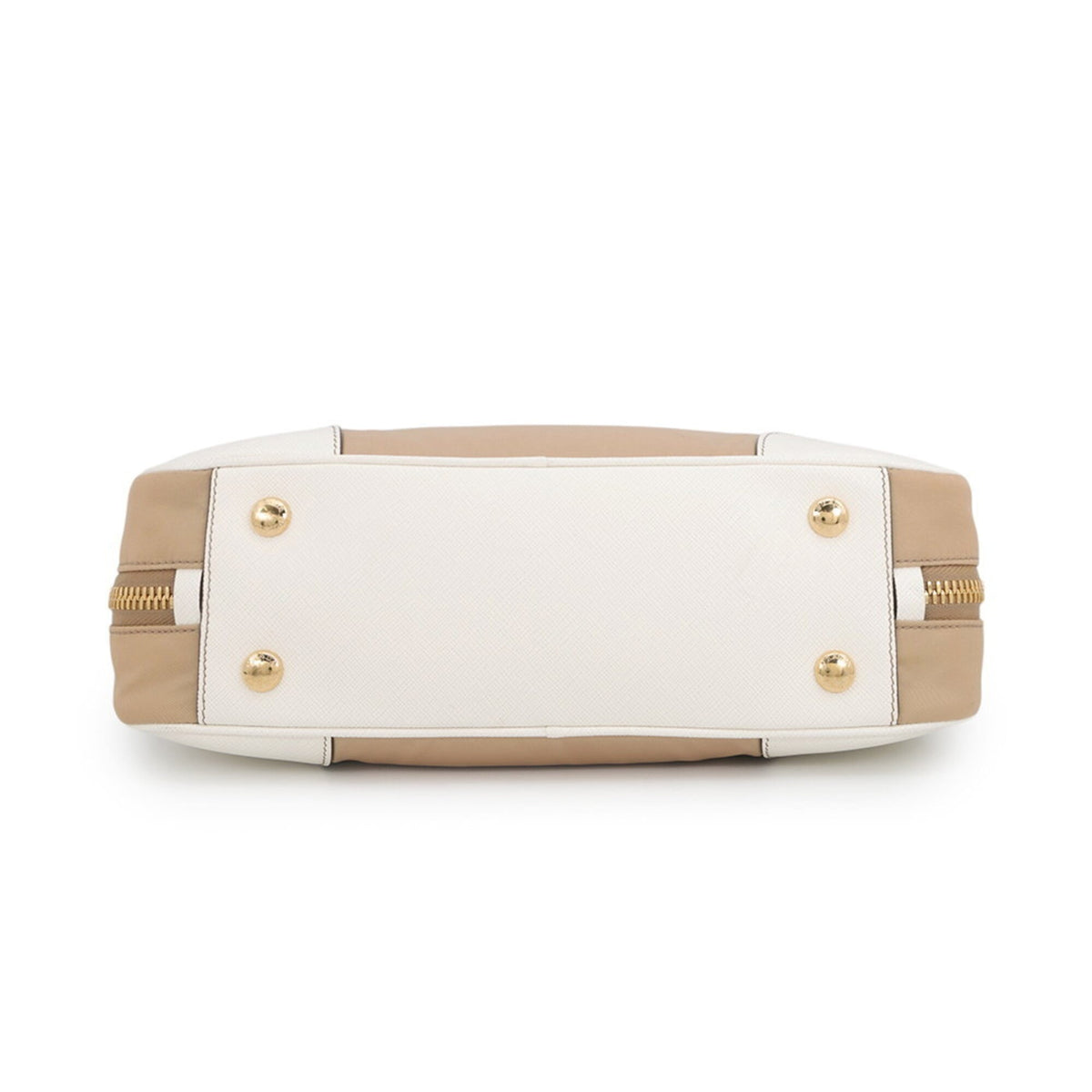 Prada Beige White Nylon Leather Handbag Shoulder Bag (Pre-Owned)