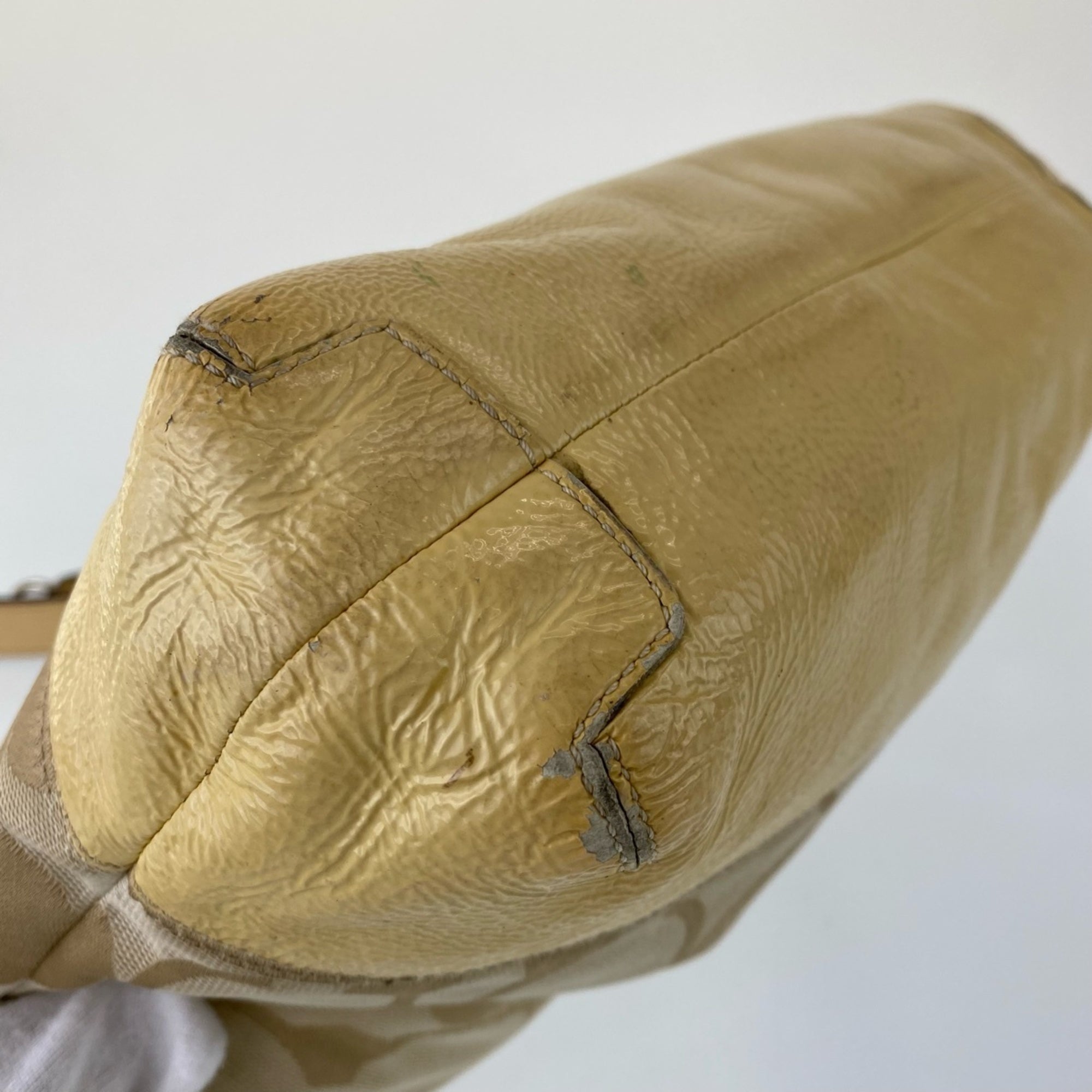 Coach Beige Signature Line Patent Leather Shoulder Bag (Pre-Owned)