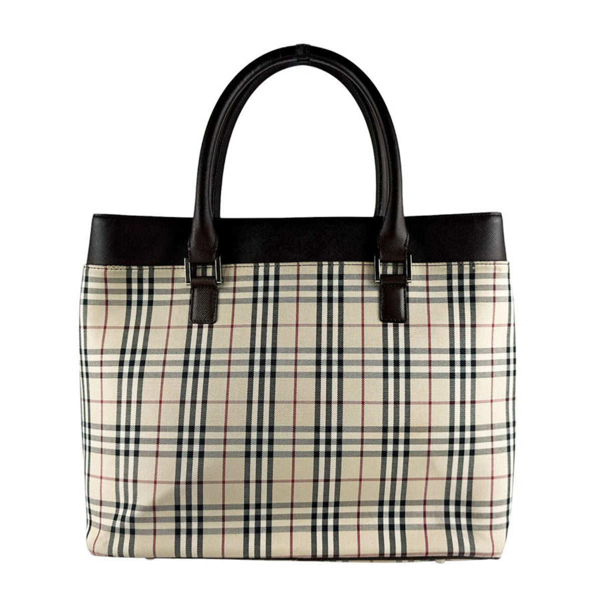 Burberry Beige Brown Nylon Canvas Leather Handbag (Pre-Owned)