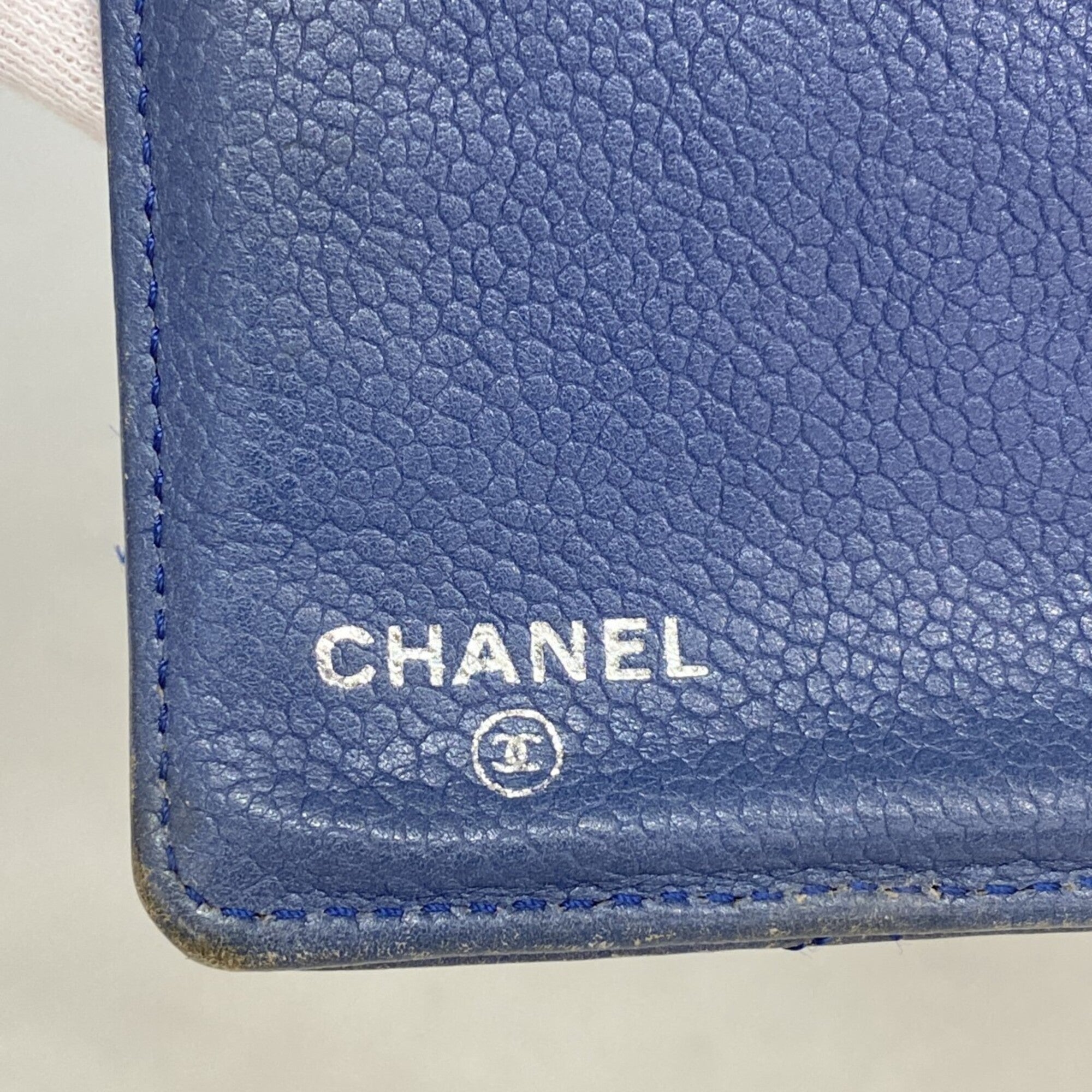 Chanel Blue Grained Calfskin Long Wallet (Bi-Fold) (Pre-Owned)