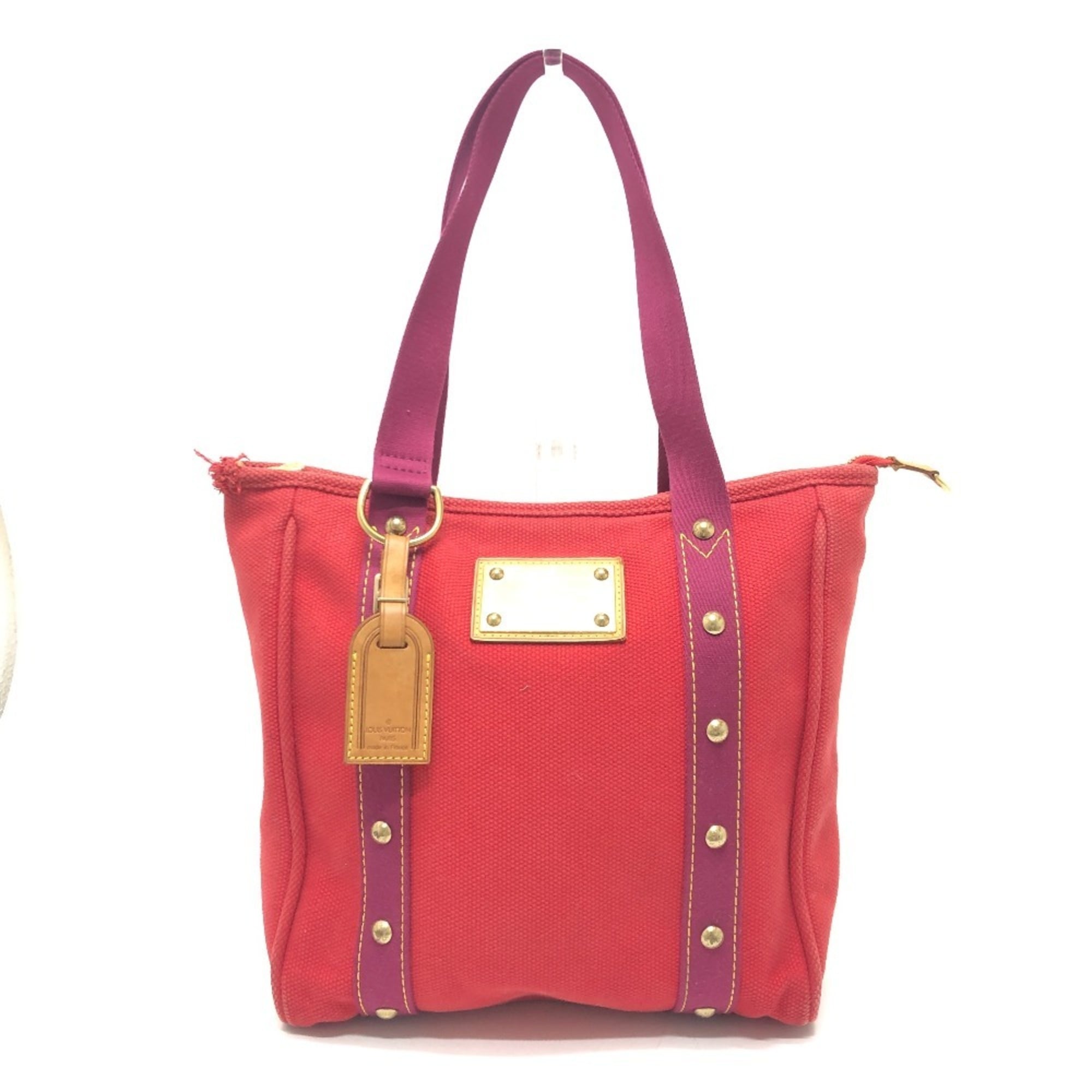 Louis Vuitton Red Color Canvas Tote Bag (Pre-Owned)