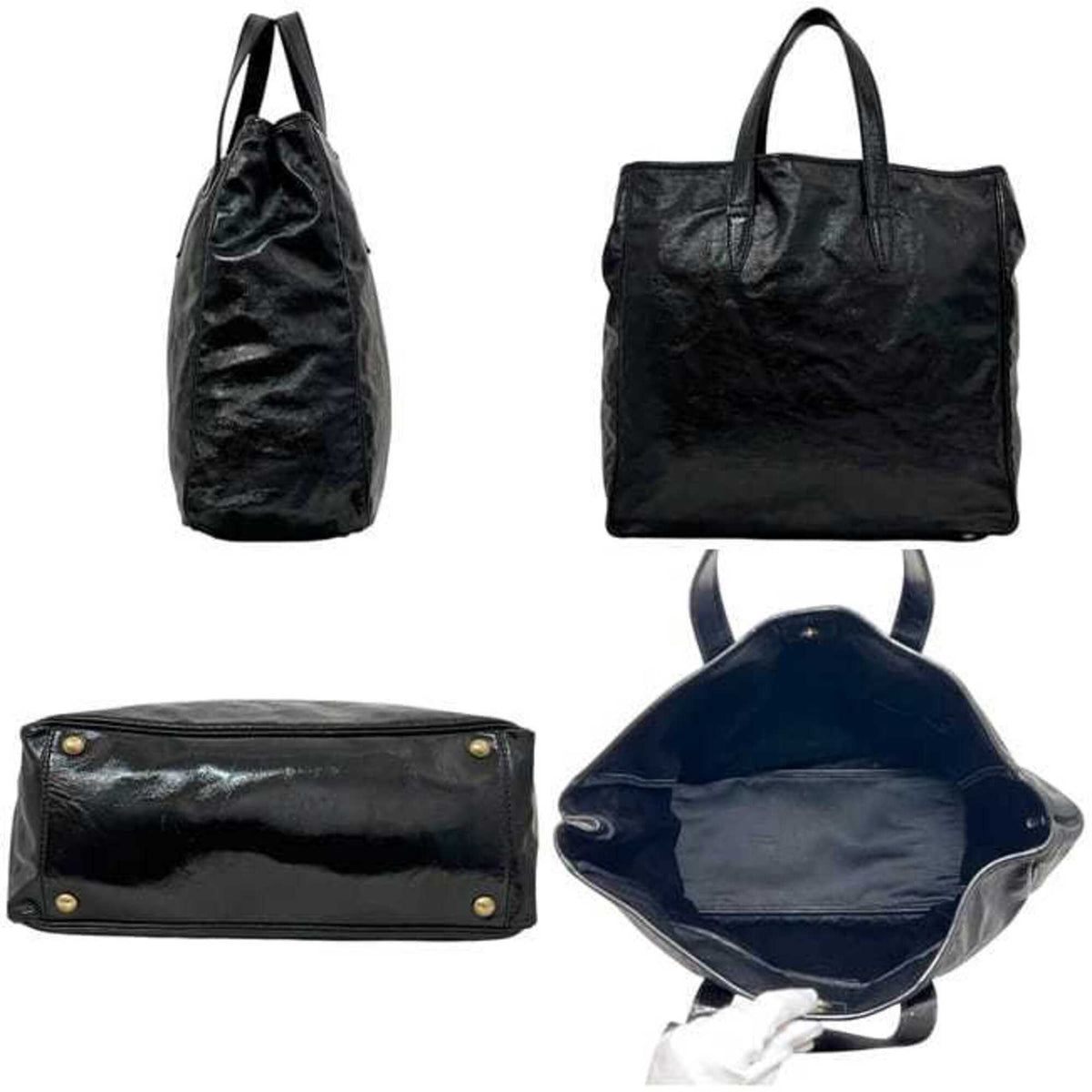 Yves Saint Laurent Y Mail Black Patent Leather Tote Bag (Pre-Owned)