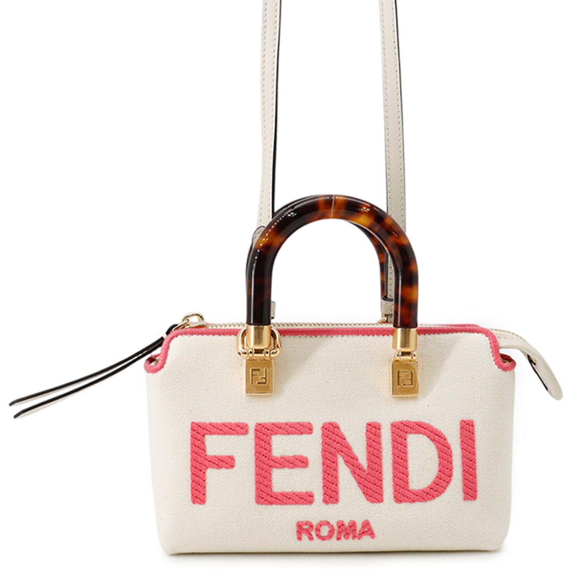 Fendi Pink White Canvas Handbag Shoulder Bag (Pre-Owned)