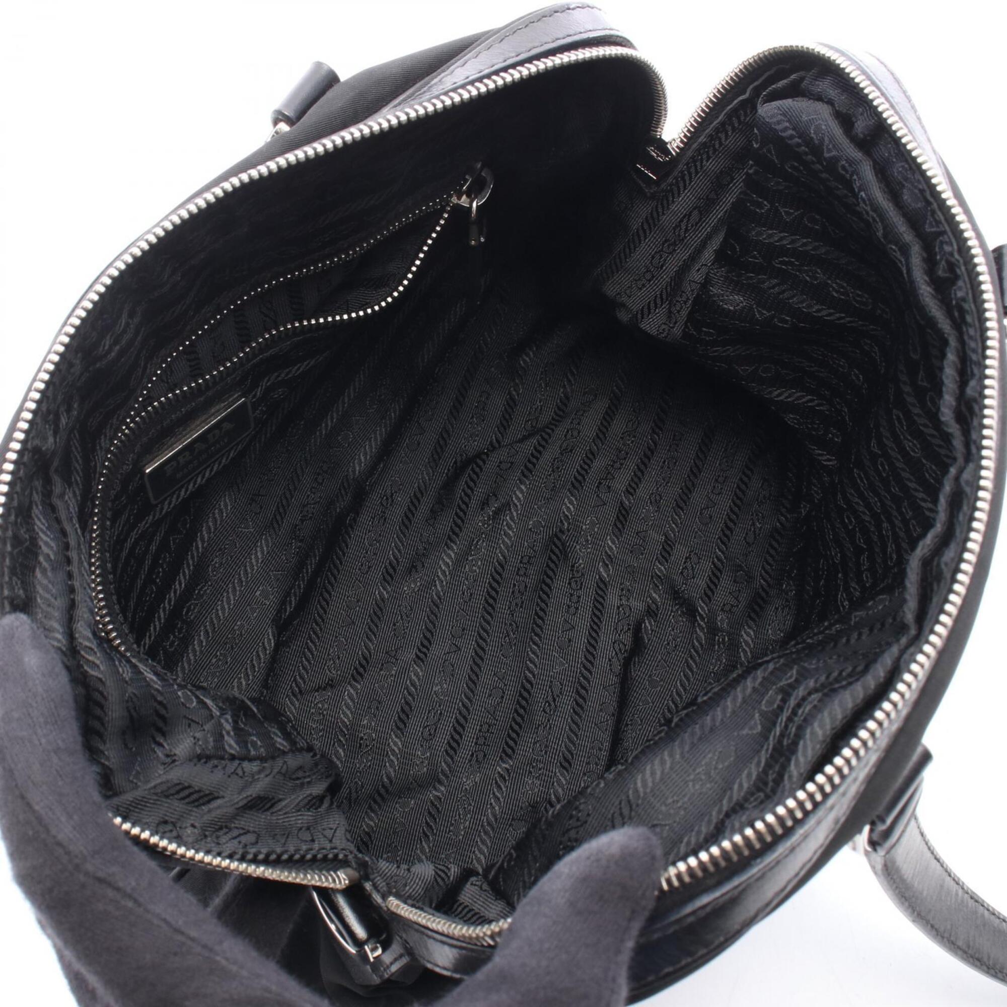 Prada Black Nylon Leather Handbag Tote Bag (Pre-Owned)