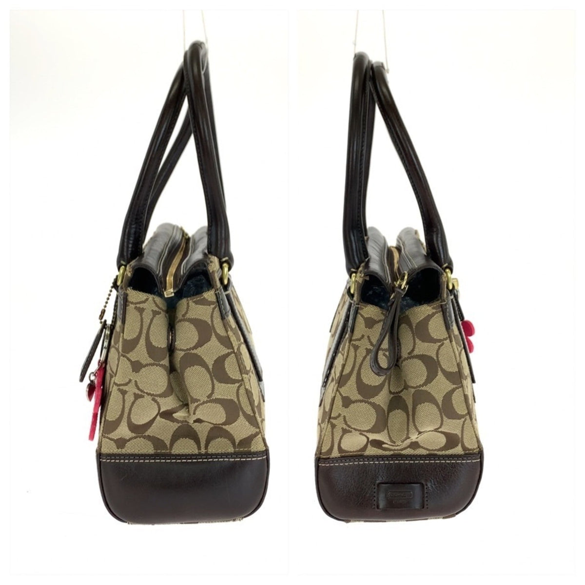 Coach Beige Dark Brown Canvas Leather Handbag Tote Bag (Pre-Owned)