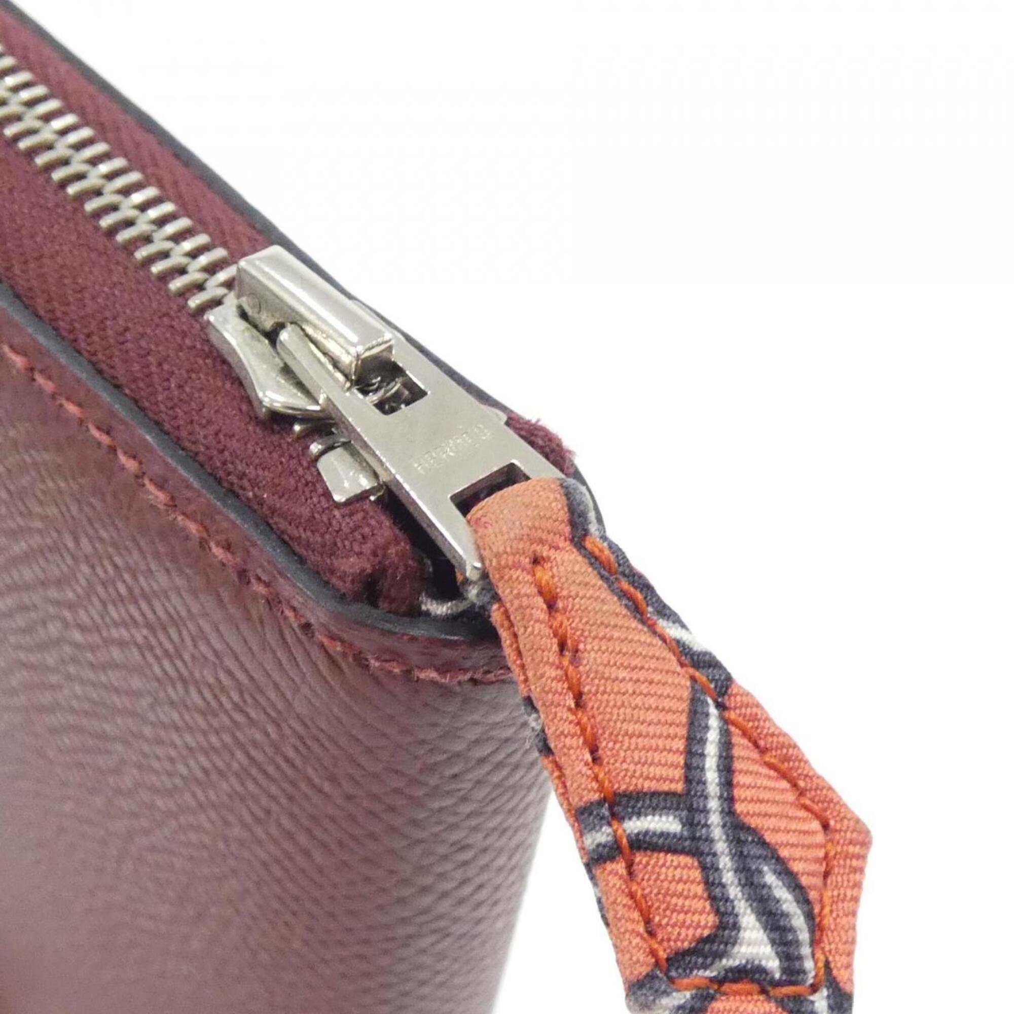 Hermes Red Color Rouge H Epsom Leather Silk Long Wallet (Bi-Fold) (Pre-Owned)