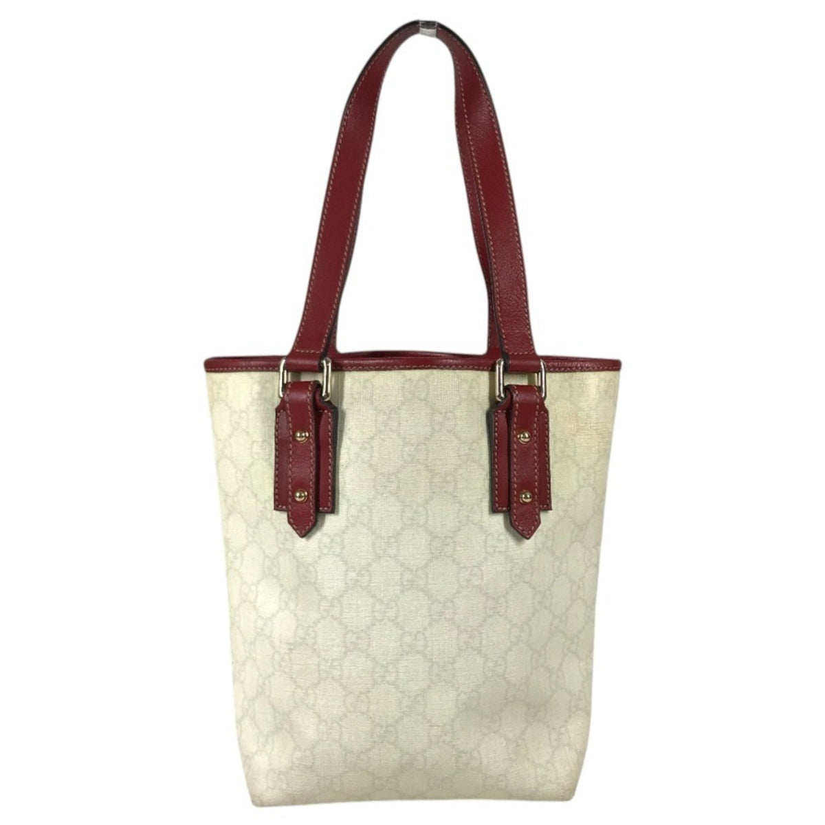 Gucci Red Color White Gg Supreme Leather Shoulder Bag Tote Bag (Pre-Owned)
