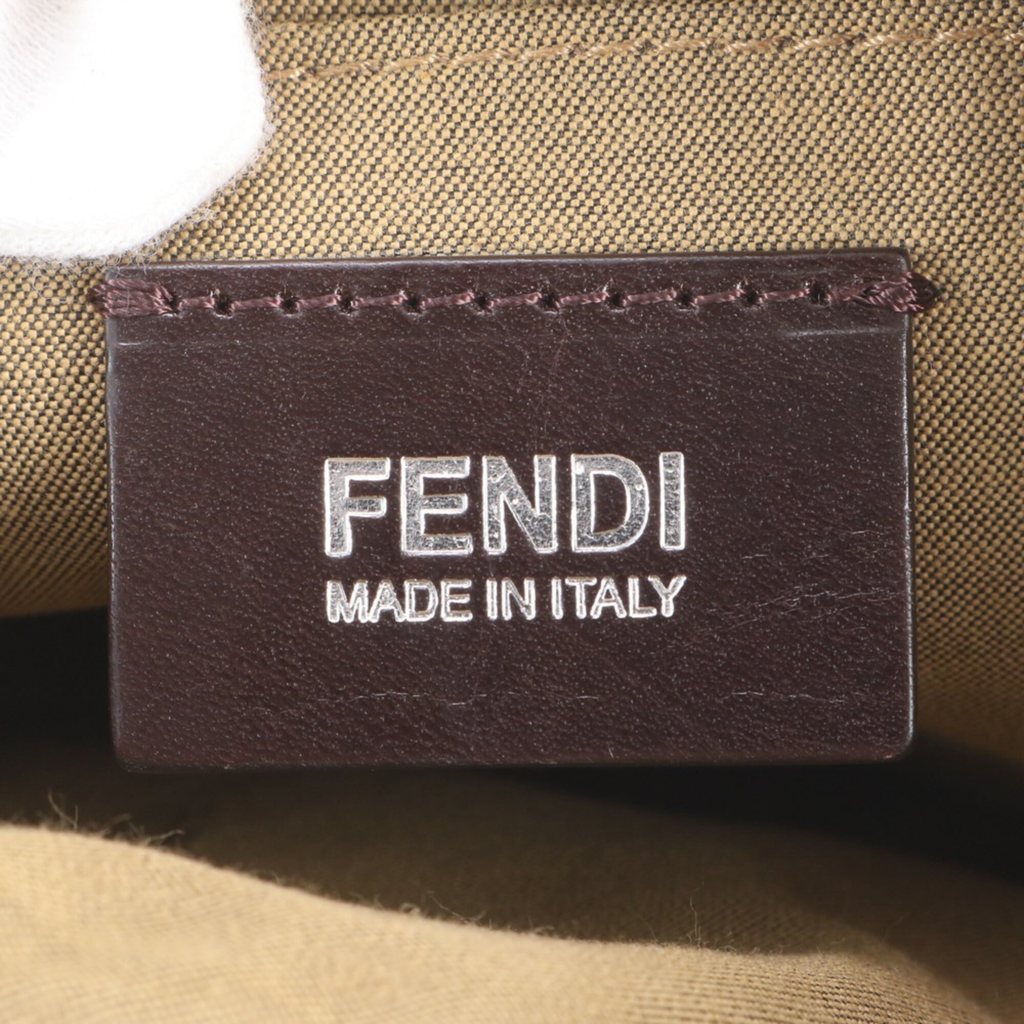 Fendi Beige Brown Leather Canvas Handbag Shoulder Bag Tote Bag (Pre-Owned)