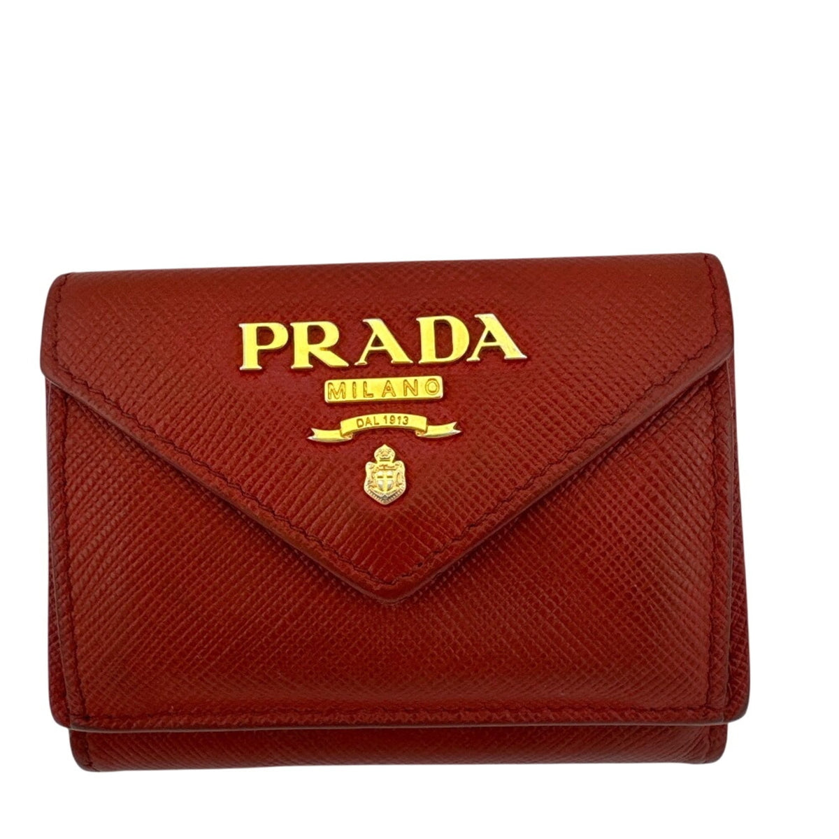 Prada Saffiano Red Color Leather Wallet (Tri-Fold) (Pre-Owned)