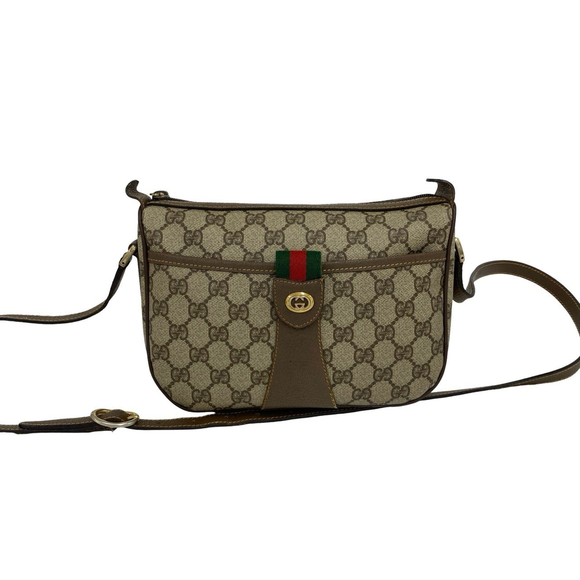 Gucci Brown Green Red Color Leather Pvc Pochette Shoulder Bag (Pre-Owned)