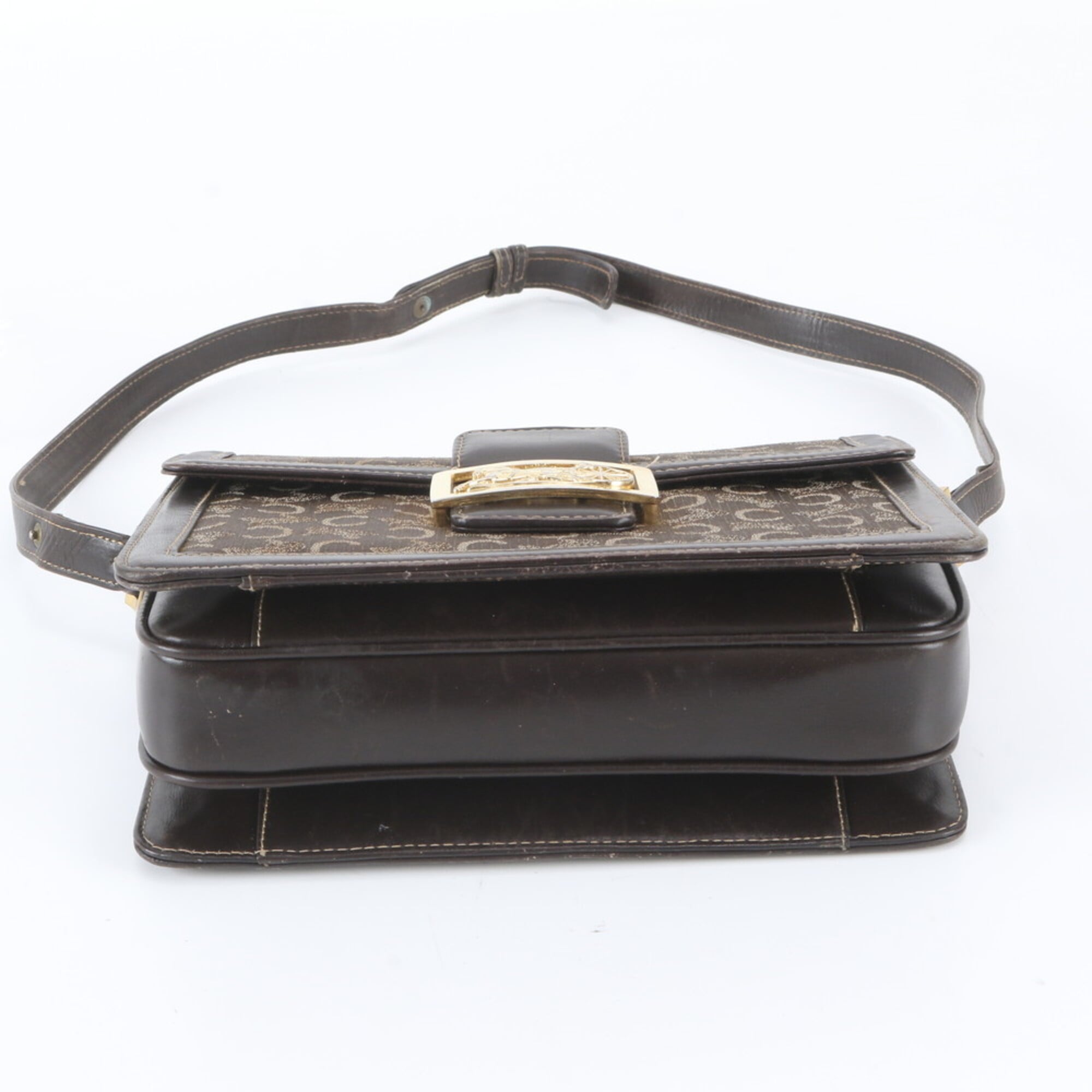 Celine Brown Leather Canvas Shoulder Bag (Pre-Owned)