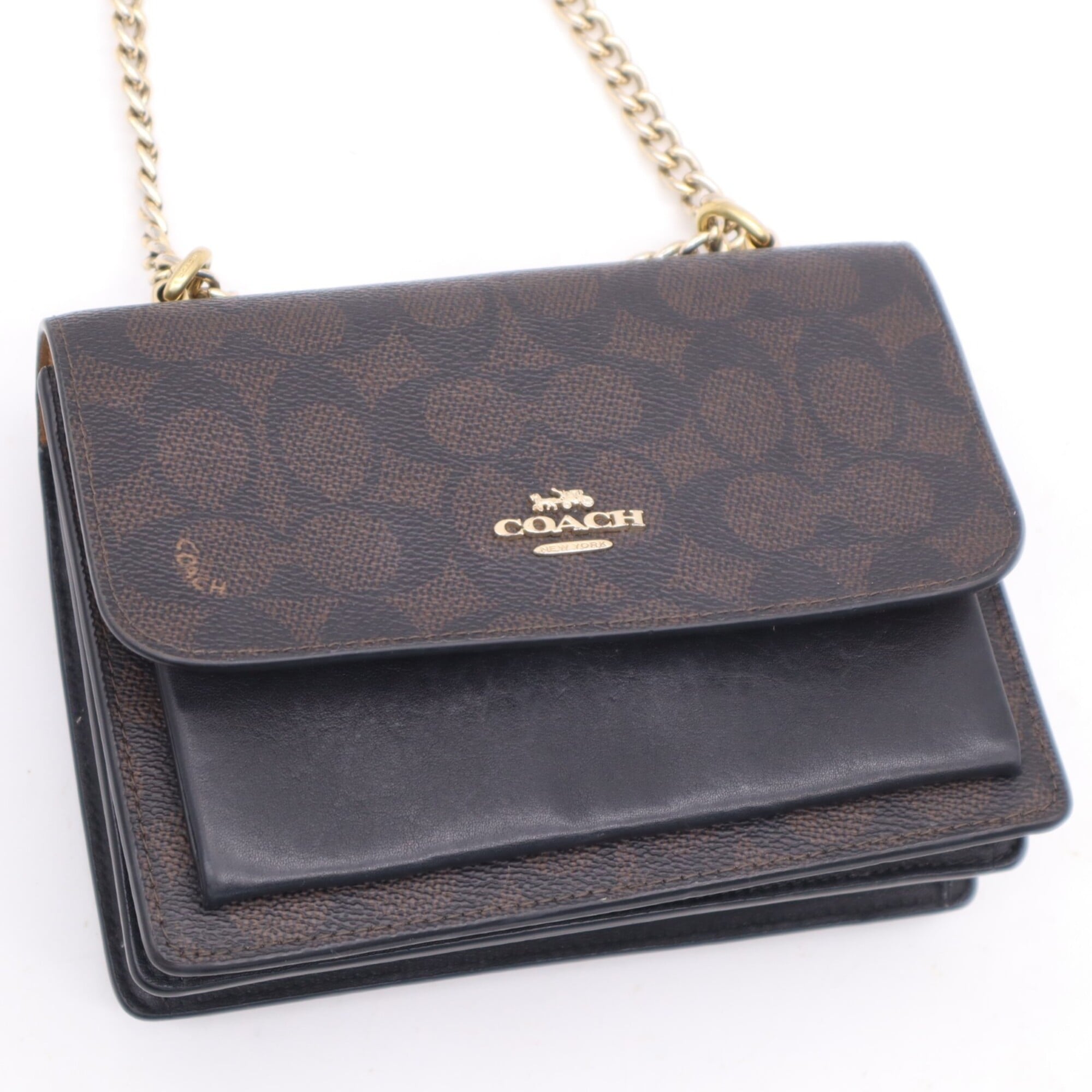 Coach Signature Brown Coated Canvas Leather Crossbody Bag Shoulder Bag (Pre-Owned)