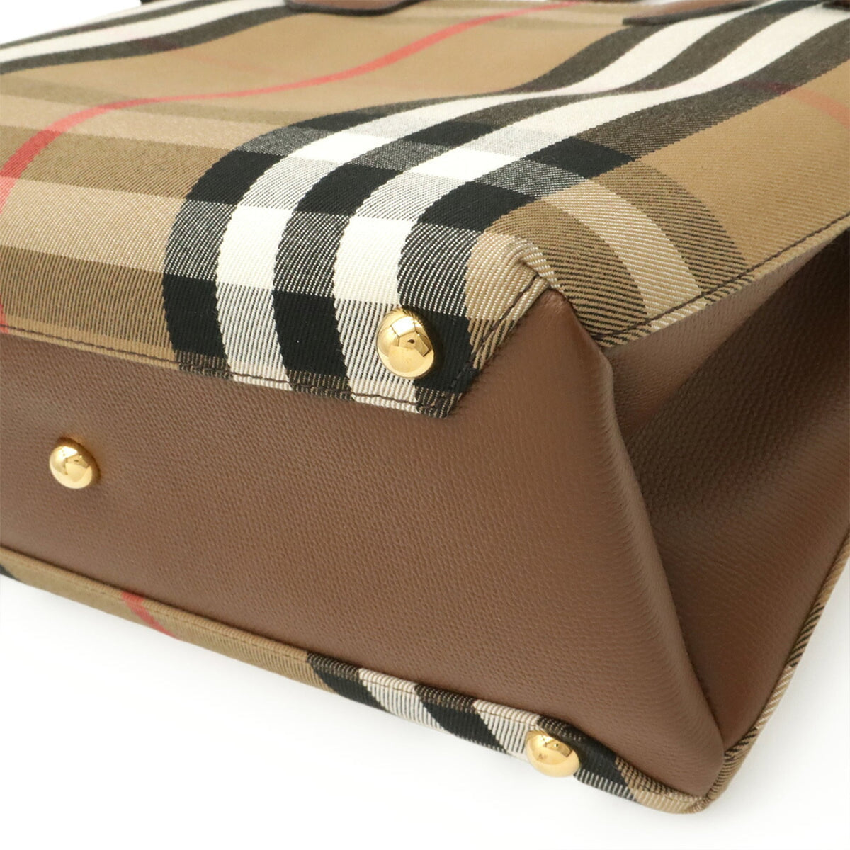 Burberry Black Brown Red Color White Canvas Leather Handbag Tote Bag (Pre-Owned)