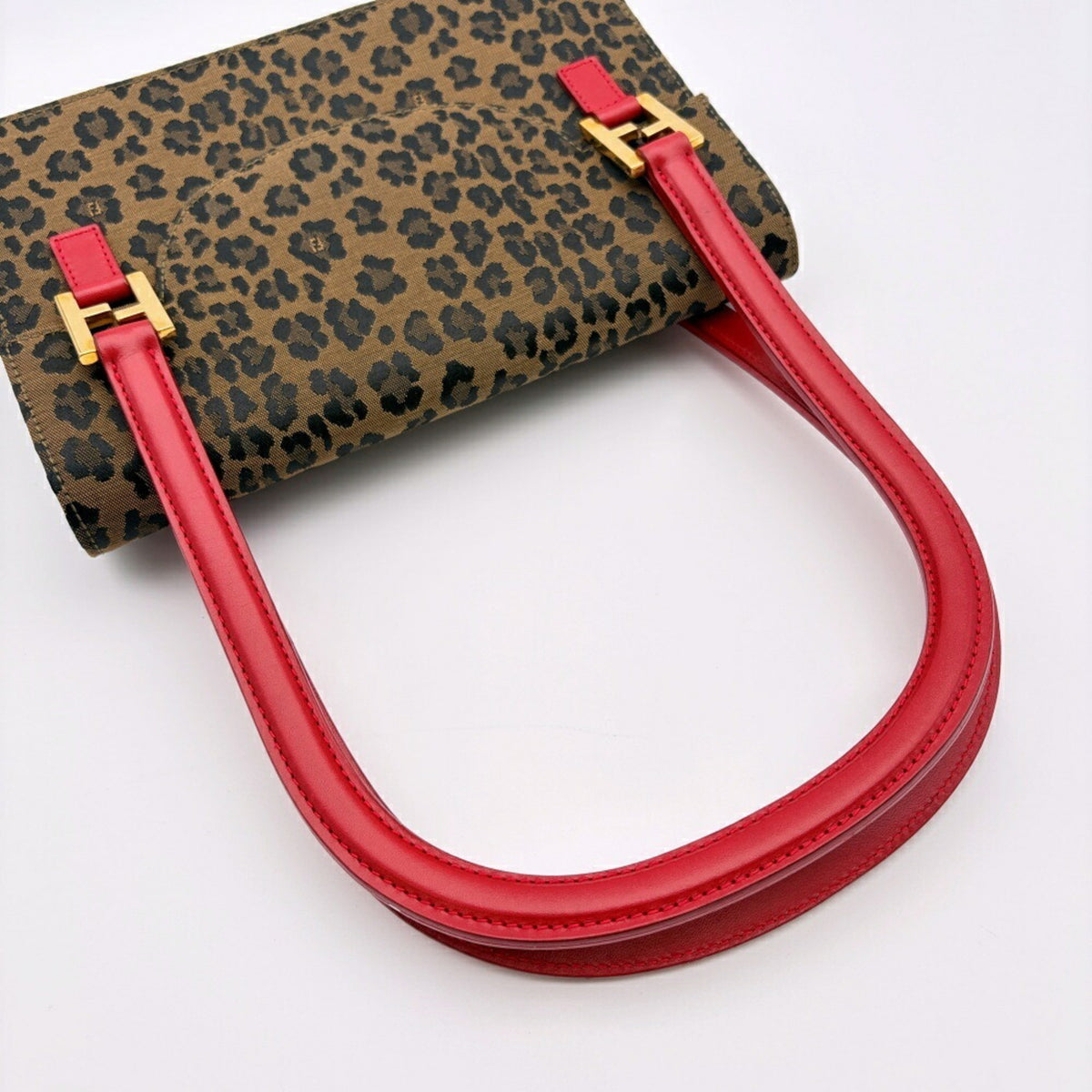 Fendi Black Brown Red Color Canvas Leather Handbag Shoulder Bag (Pre-Owned)