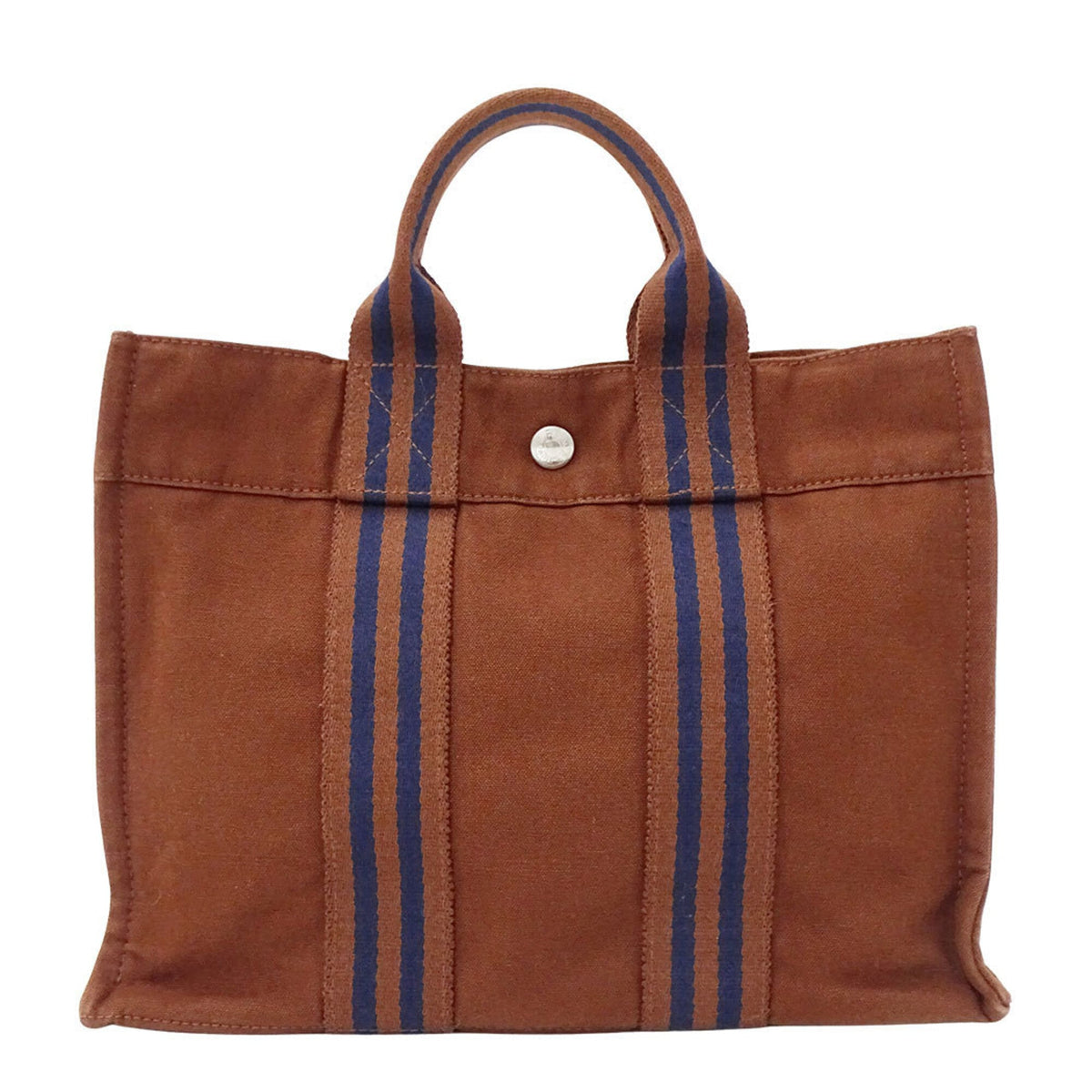 Hermes Brown Canvas Handbag Tote Bag (Pre-Owned)