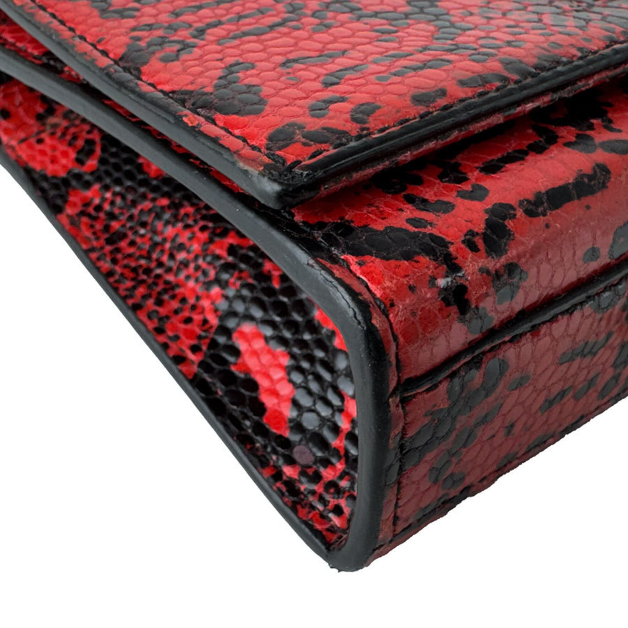 Saint Laurent Black Red Color Leather Shoulder Bag (Pre-Owned)
