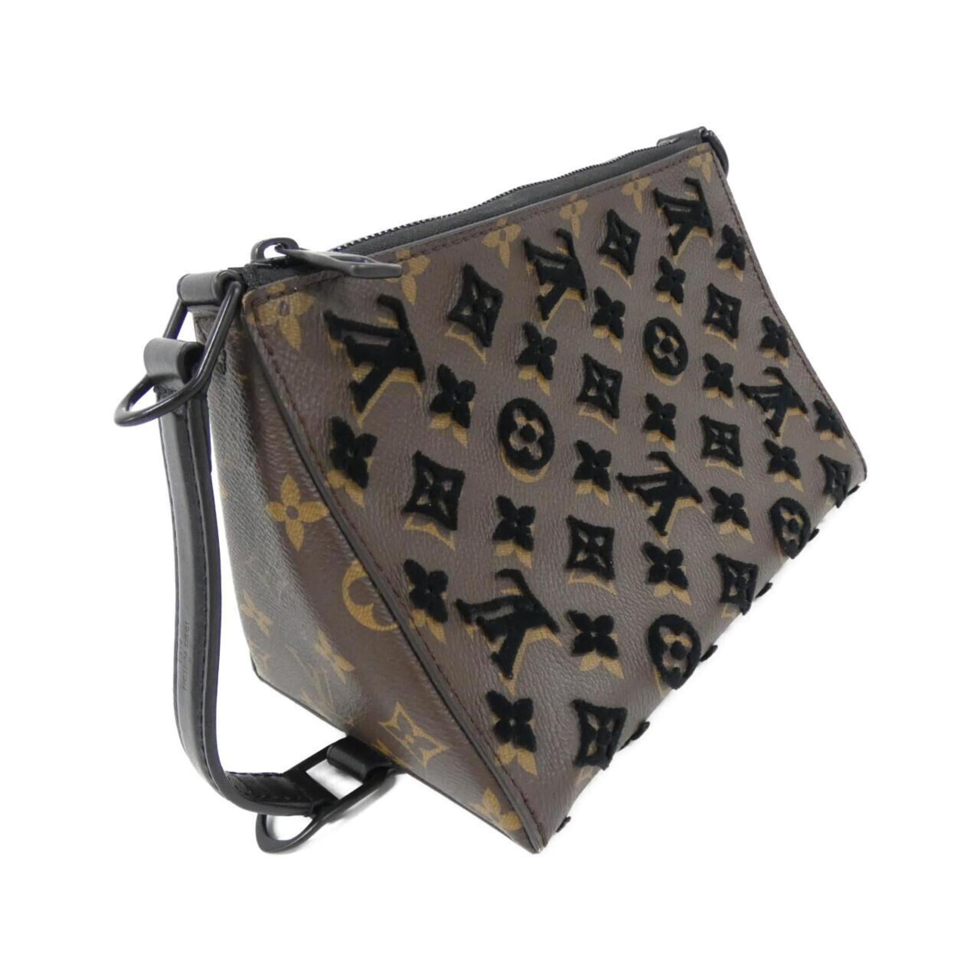 Louis Vuitton Black Brown Dark Brown Coated Canvas Shoulder Bag (Pre-Owned)
