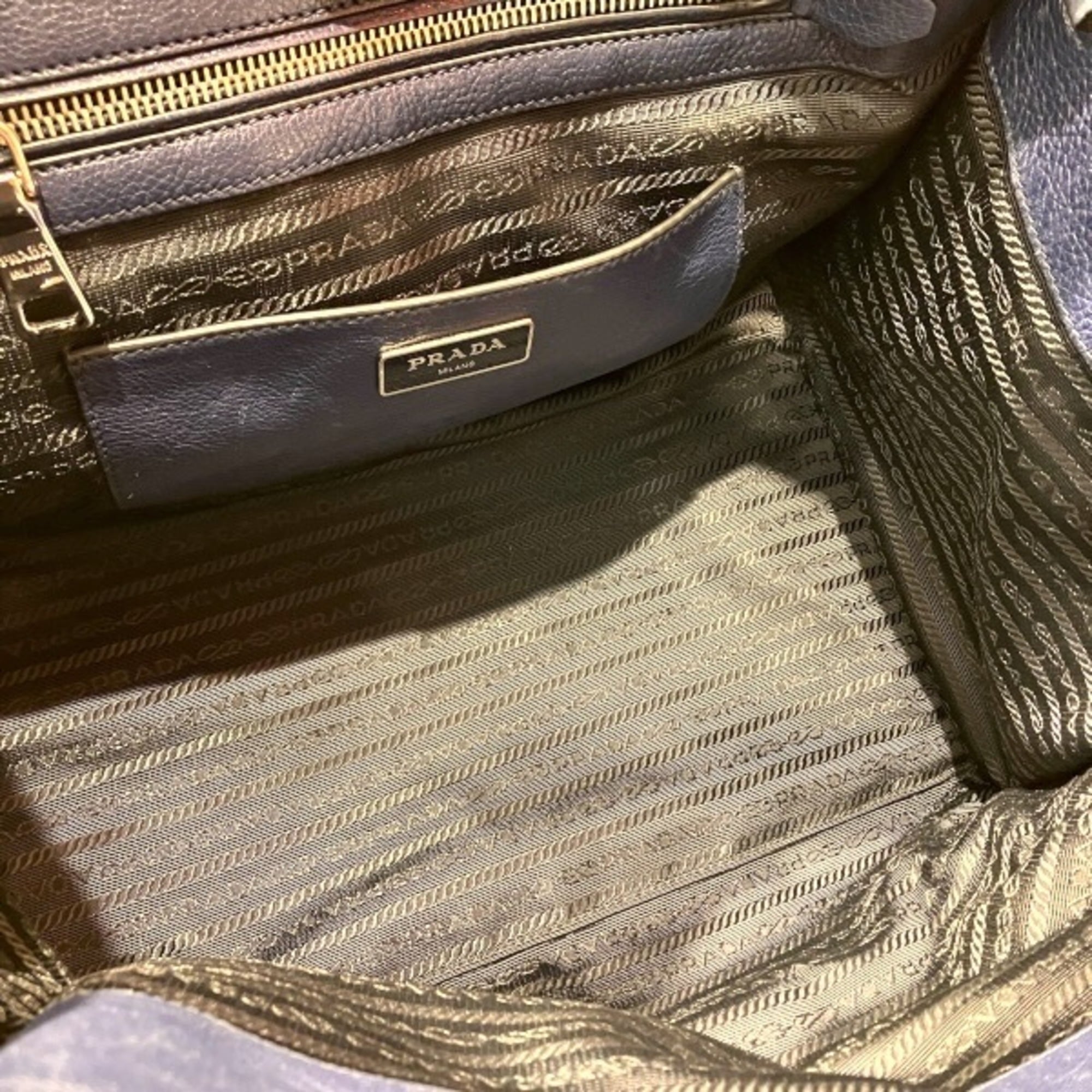 Prada Navy Leather Handbag Tote Bag (Pre-Owned)