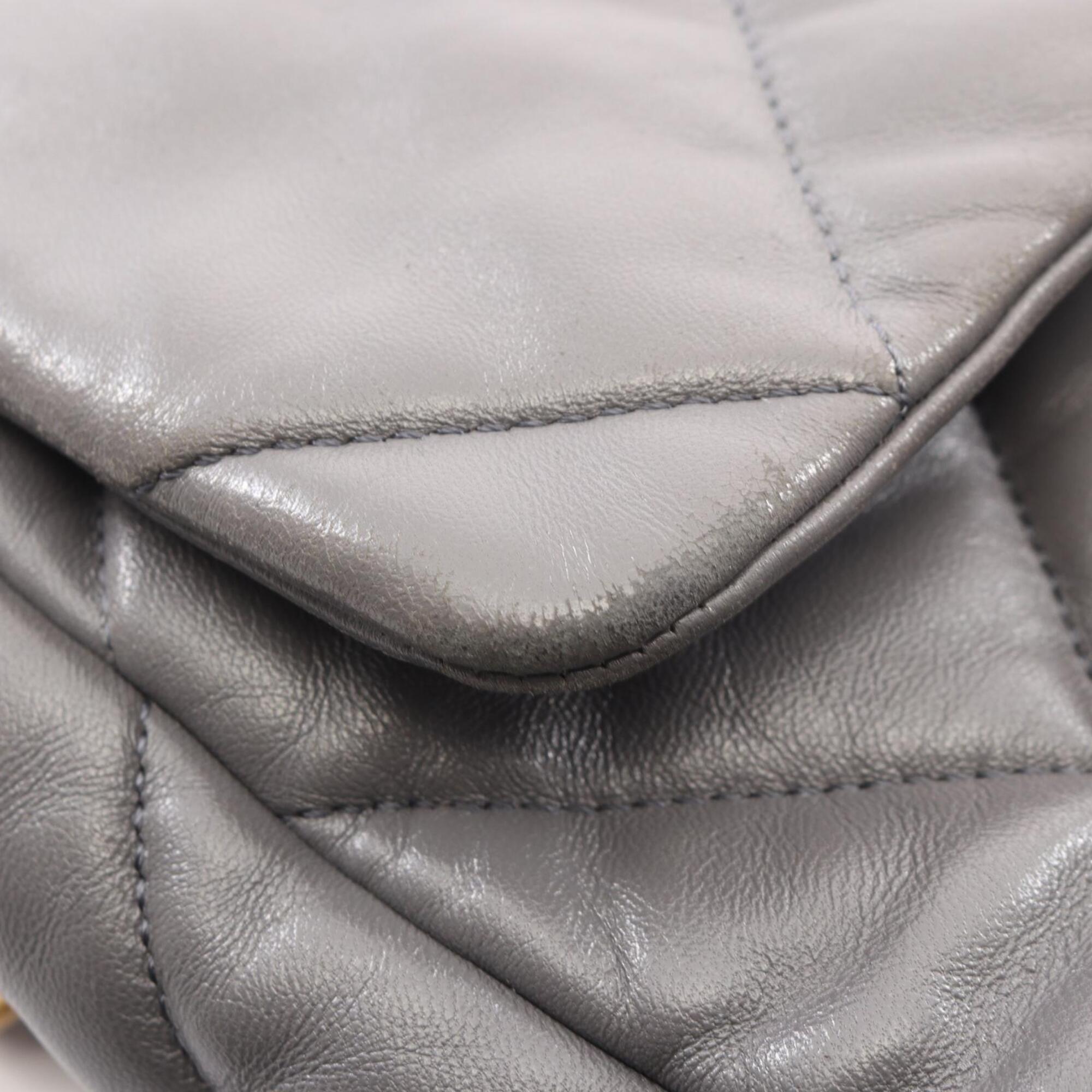 Chanel Gray Leather Handbag Shoulder Bag (Pre-Owned)