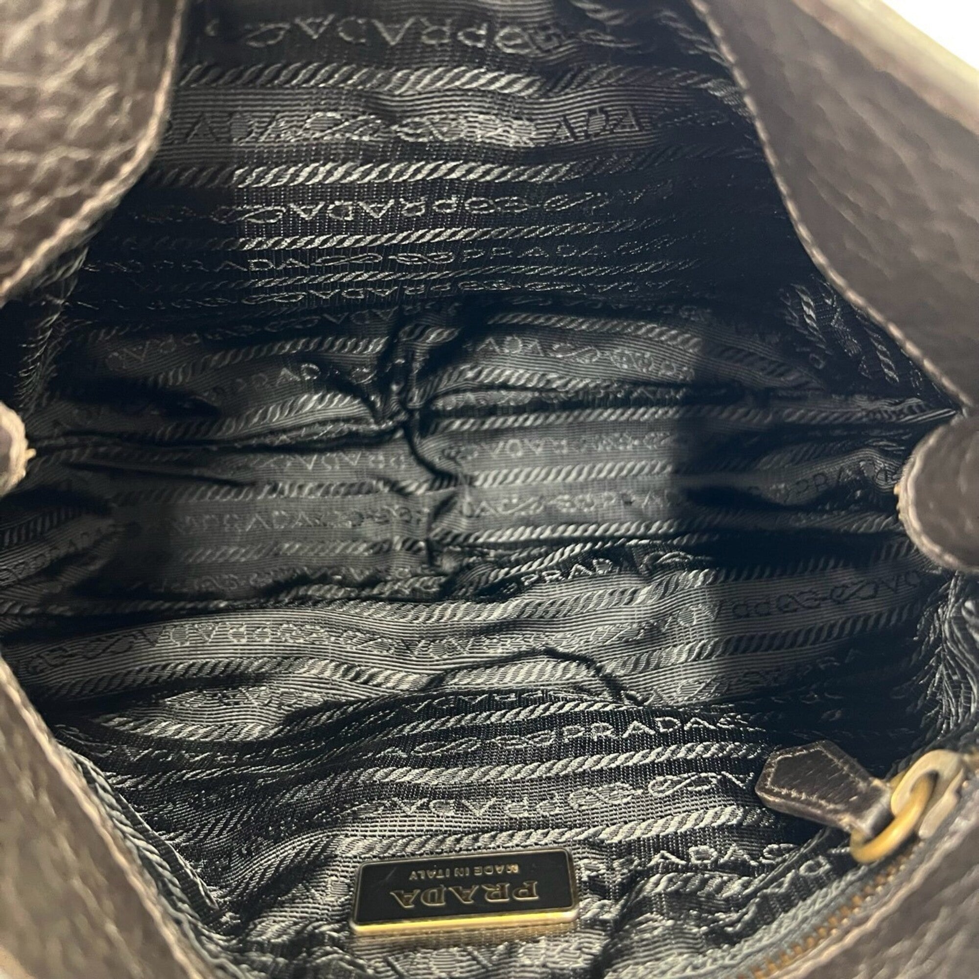 Prada Black Brown Nylon Leather Shoulder Bag Tote Bag (Pre-Owned)