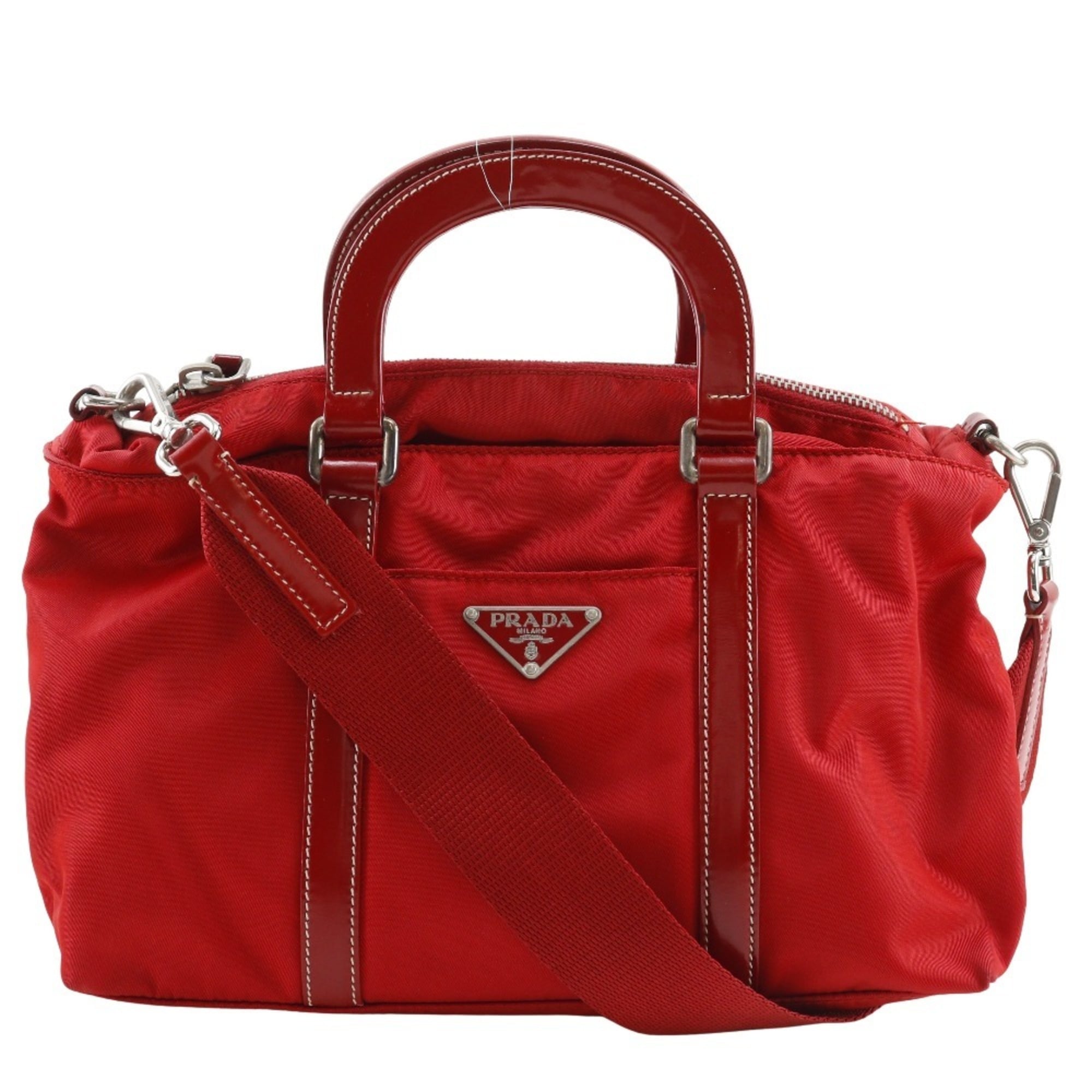 Prada Red Color Nylon Handbag (Pre-Owned)