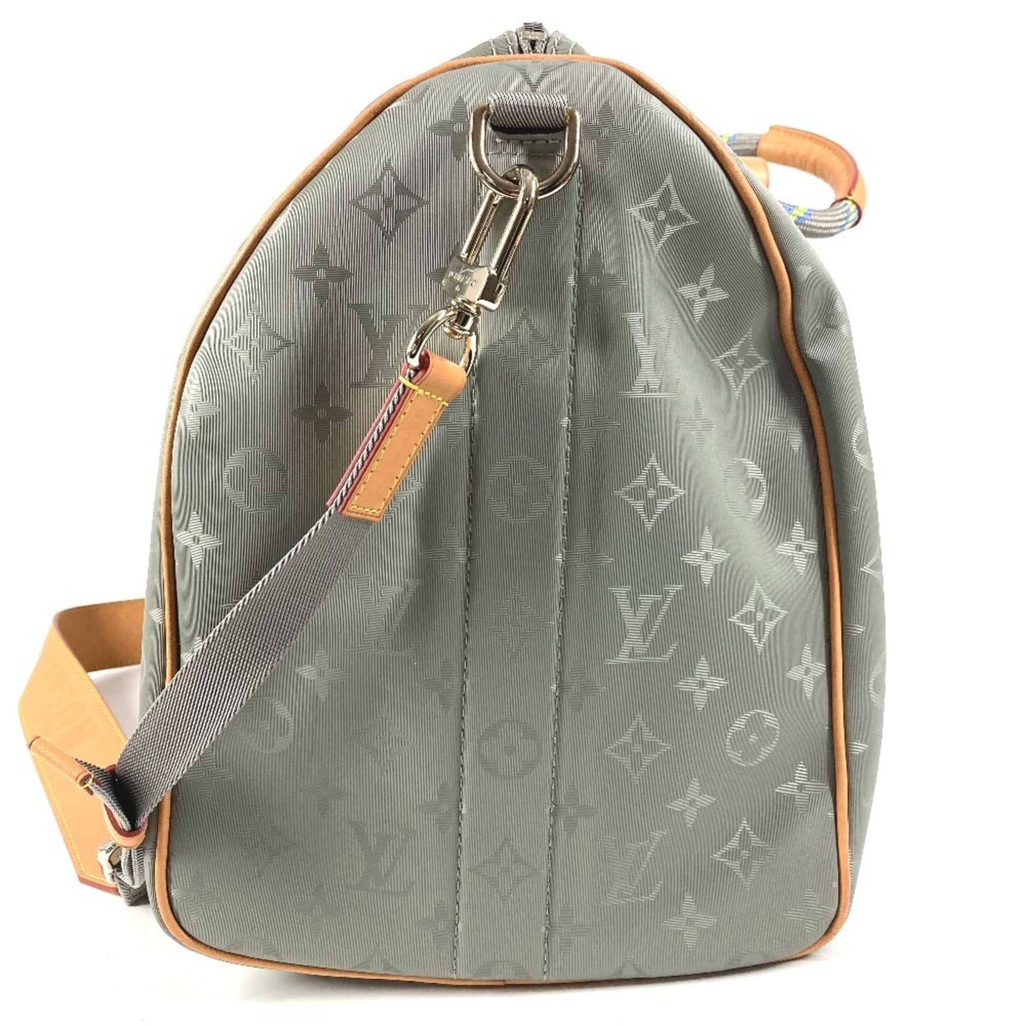 Louis Vuitton Gray Leather Canvas Boston Bag Handbag Shoulder Bag (Pre-Owned)