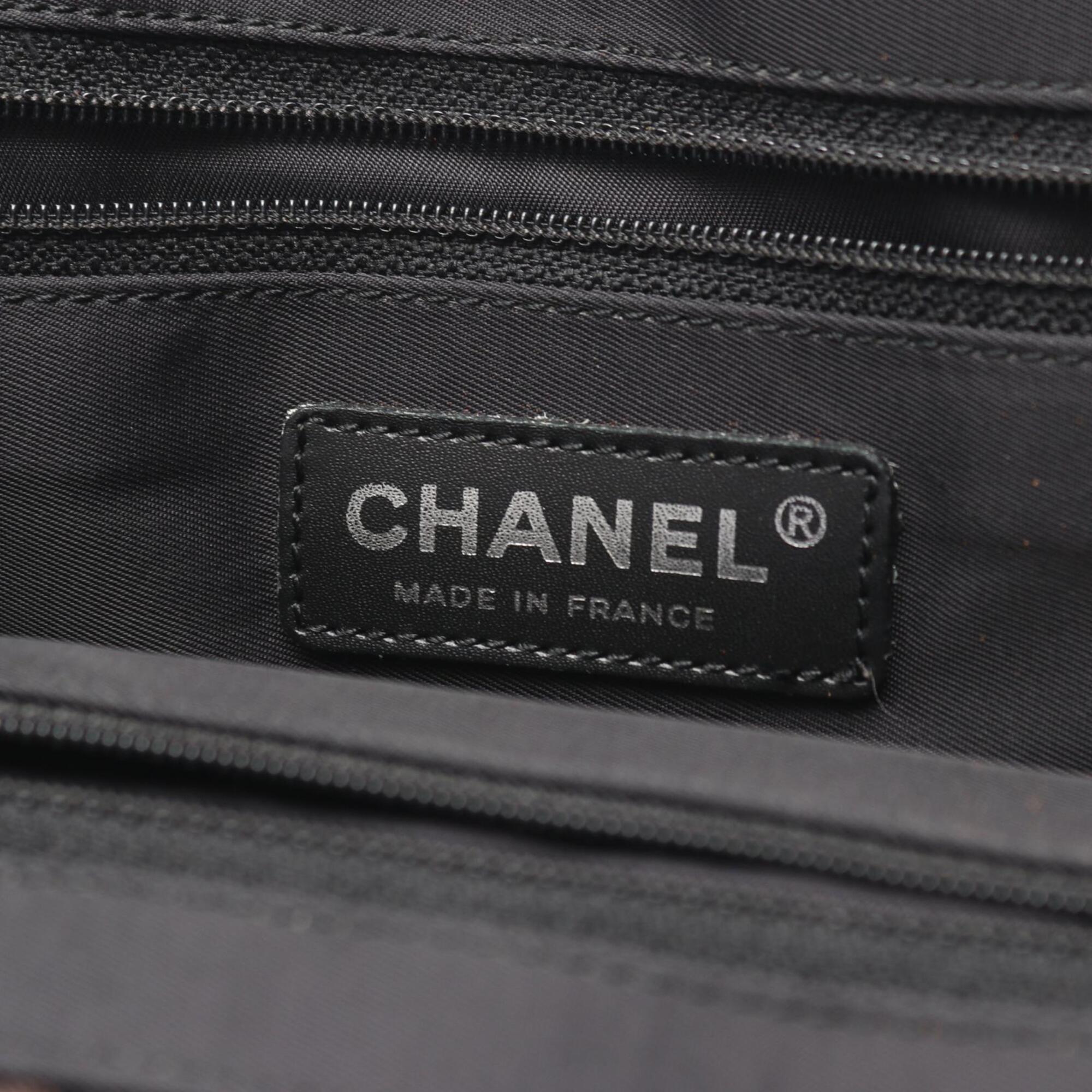 Chanel Black Brown Nylon Canvas Leather Handbag Tote Bag (Pre-Owned)