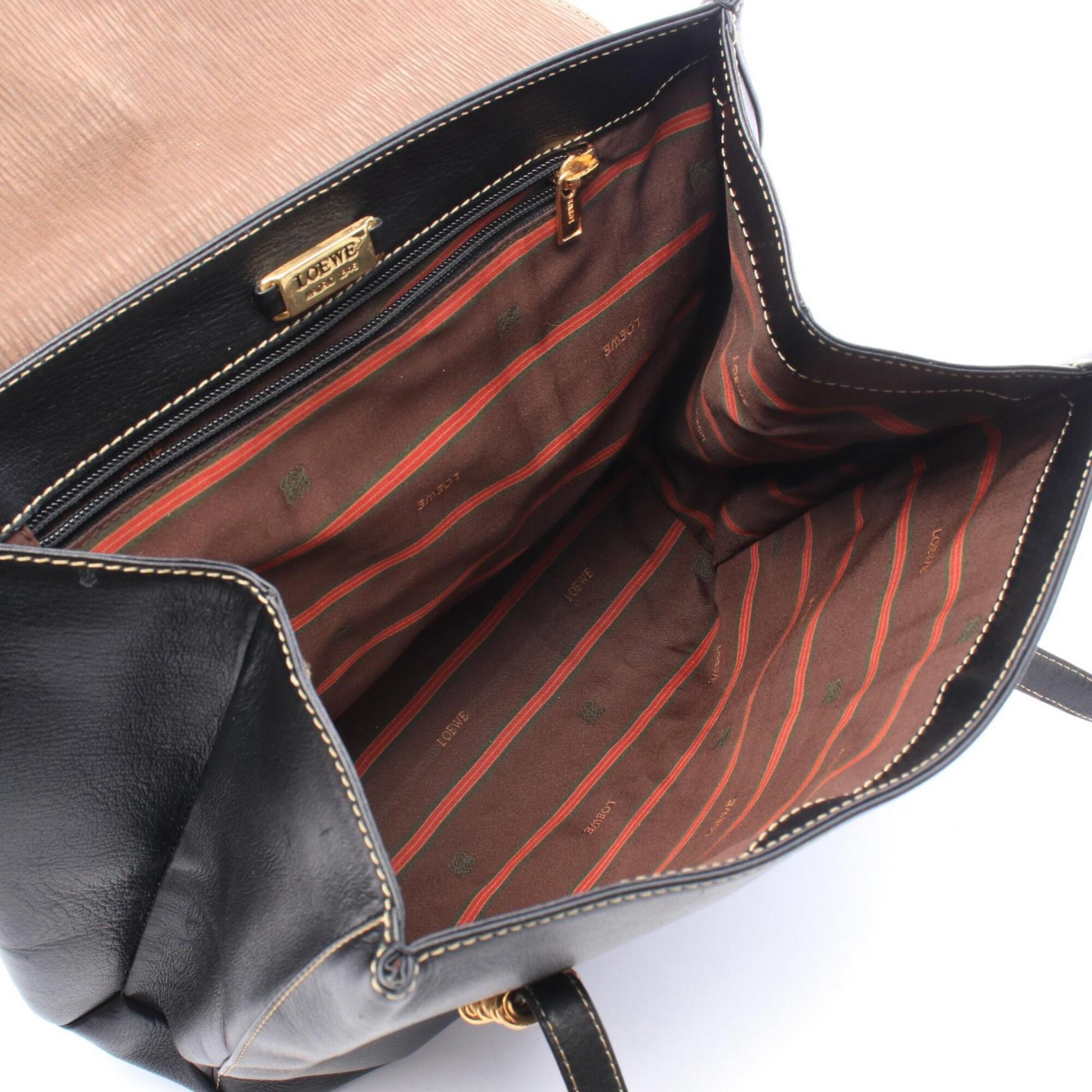 Loewe Black Brown Leather Handbag Shoulder Bag (Pre-Owned)