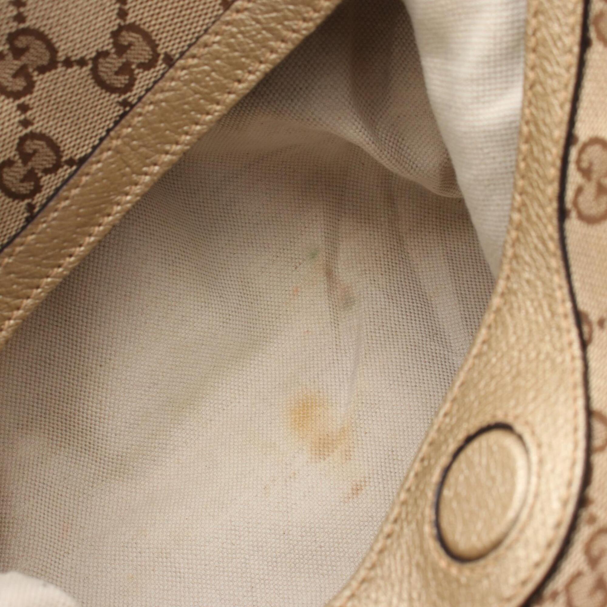 Gucci Beige Gold Canvas Leather Handbag (Pre-Owned)