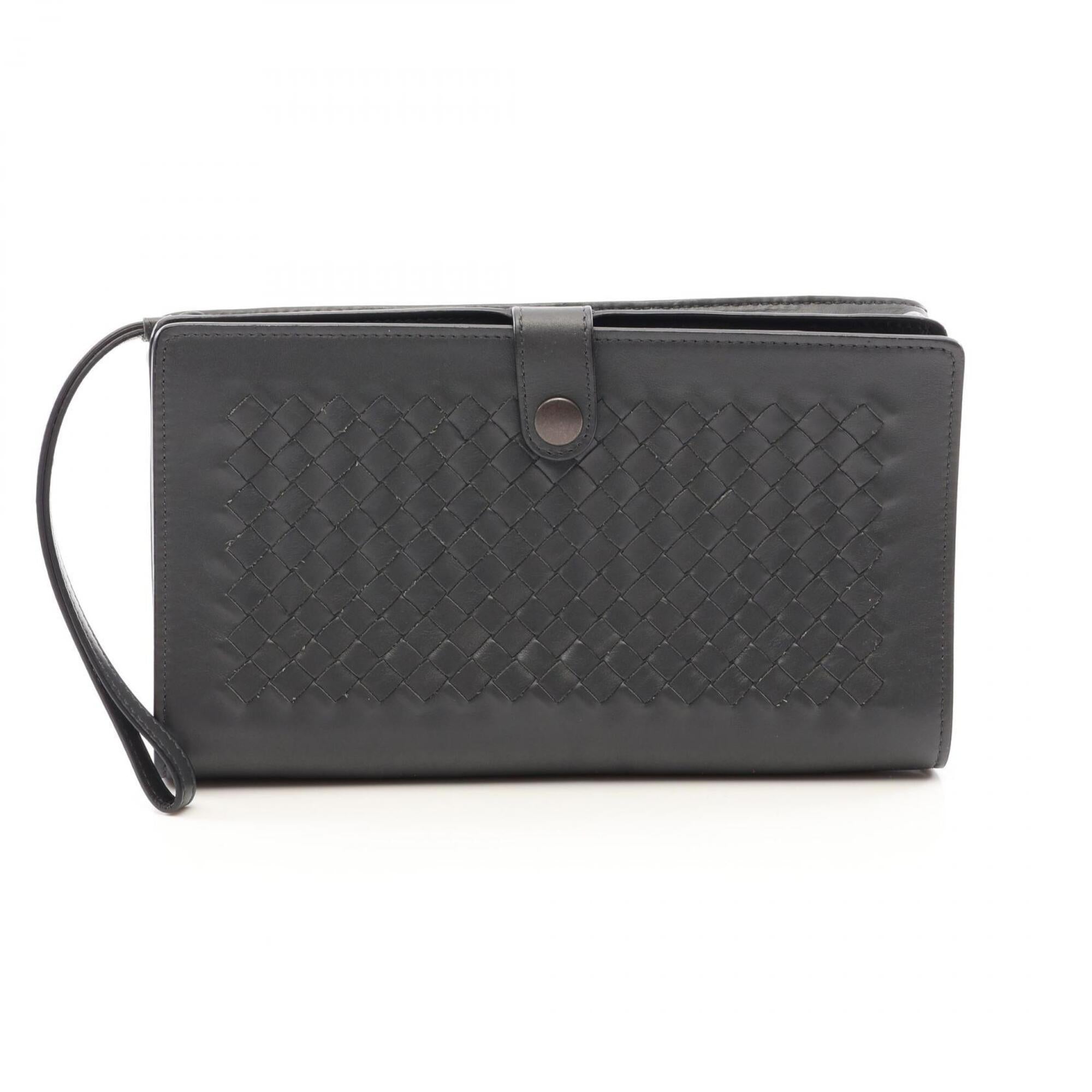 Bottega Veneta Intrecciato Gray Intrecciato Clutch Bag Handbag (Pre-Owned)